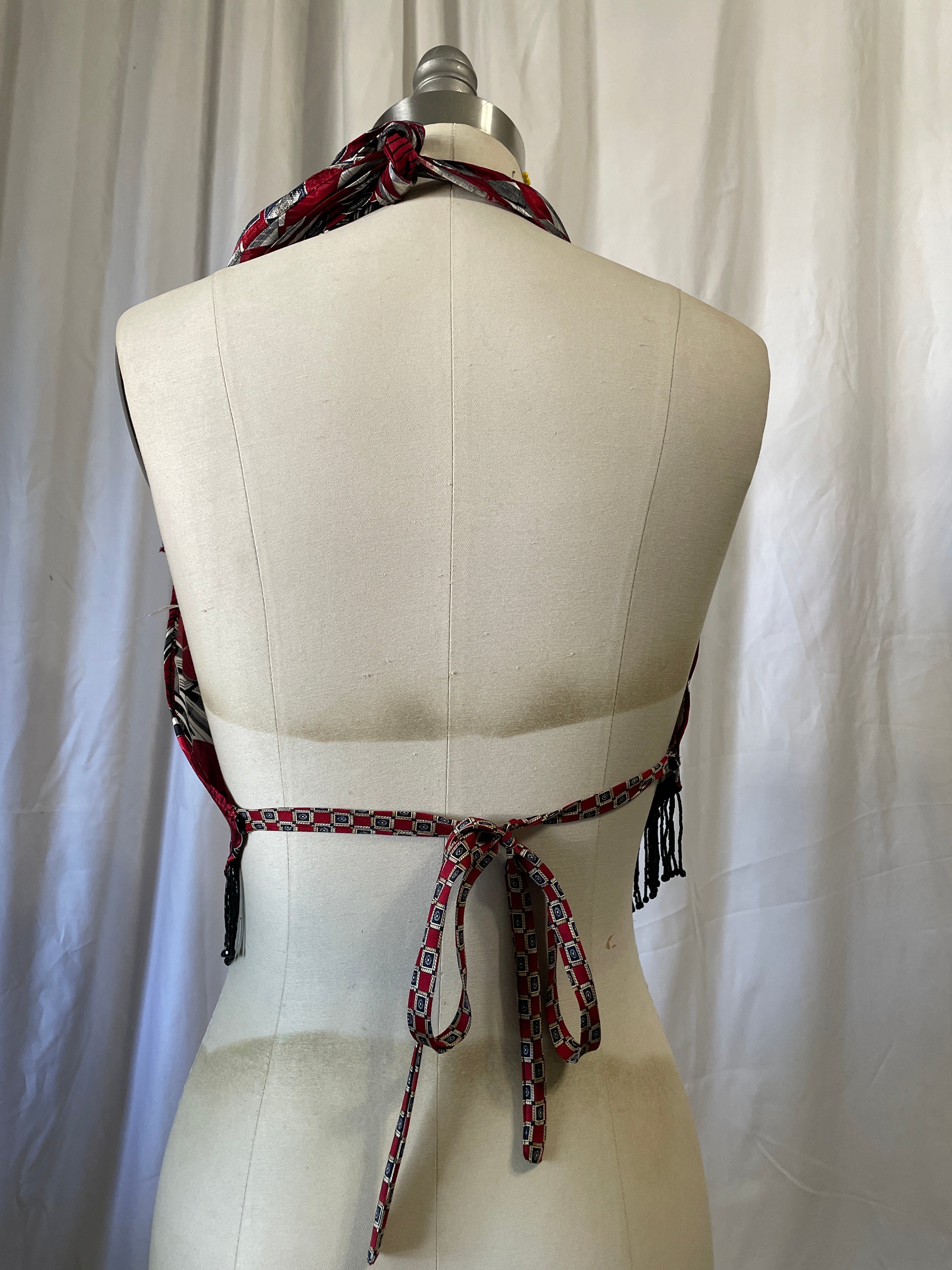 Upcycled Necktie V Top Fringe #4