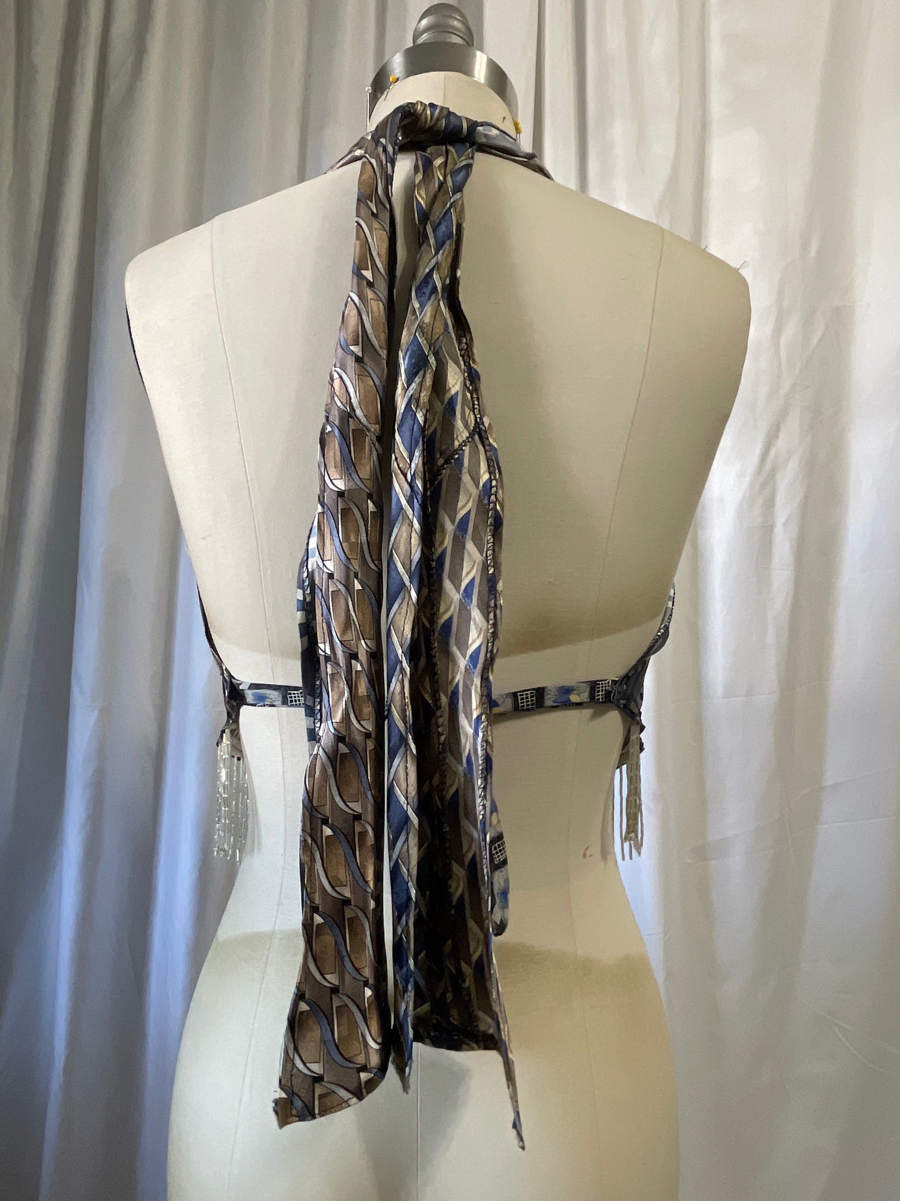 Upcycled Necktie V Top Fringe #8