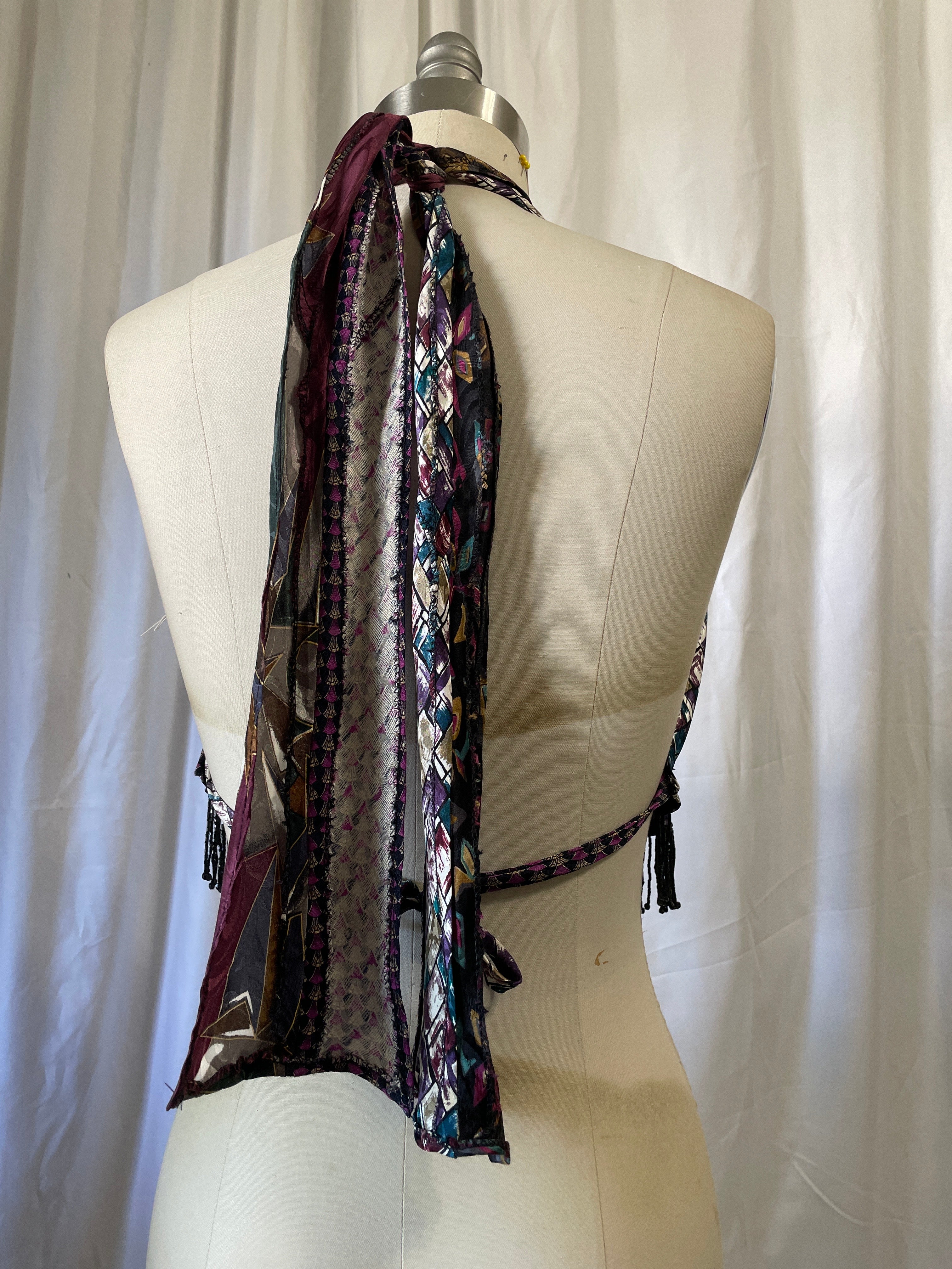 Upcycled Necktie V Top Fringe #5