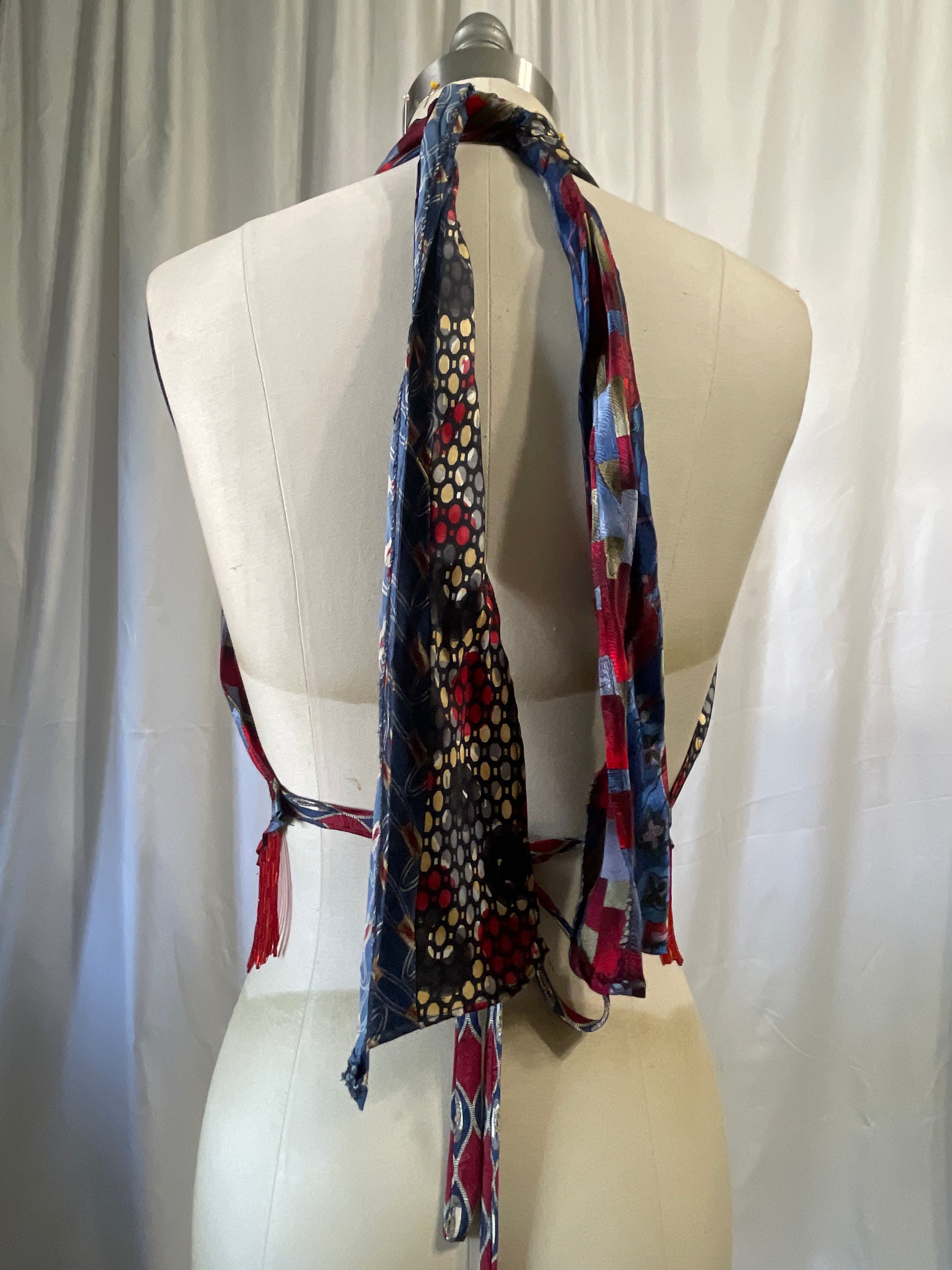 Upcycled Necktie V Top Fringe #10