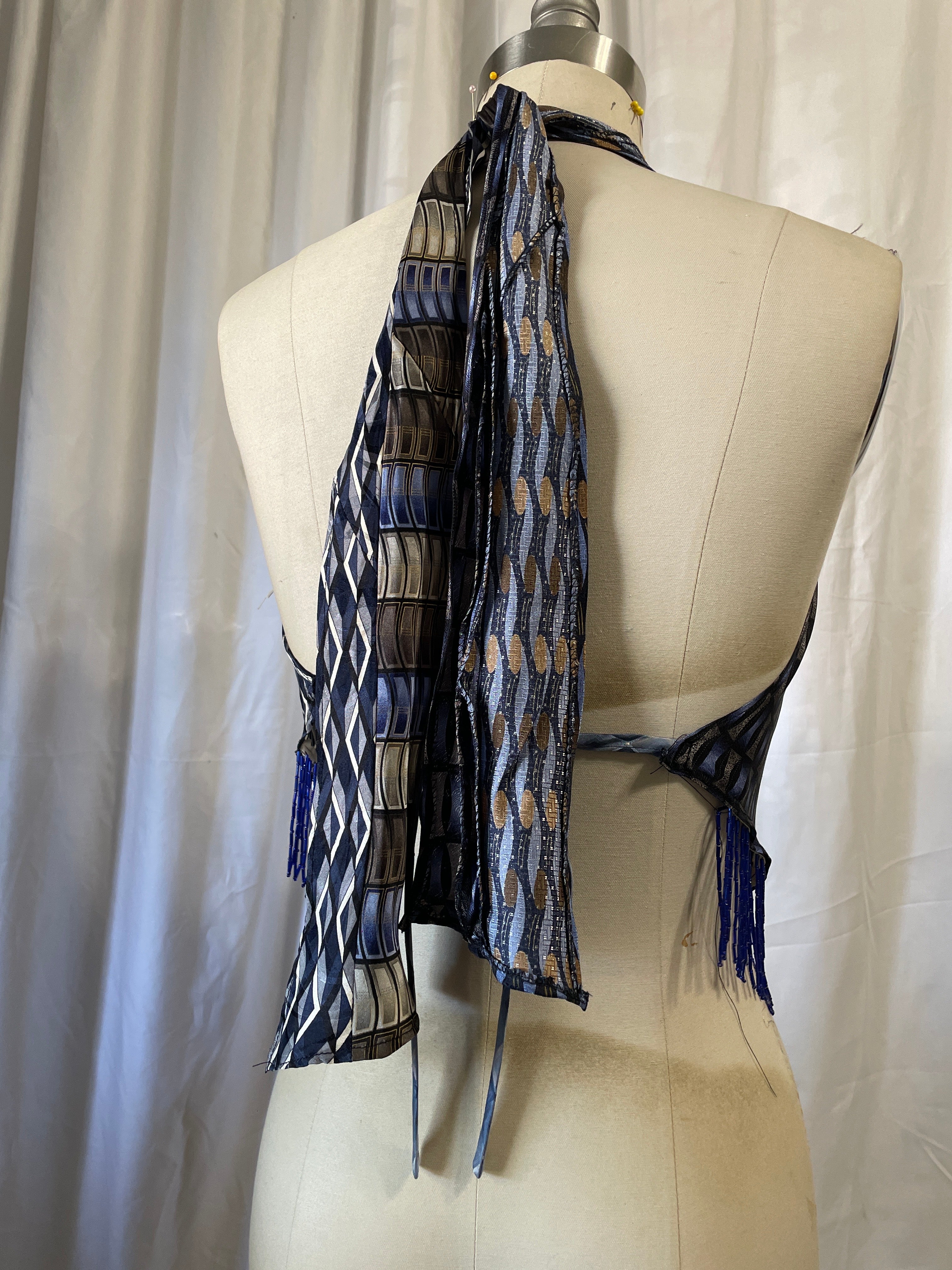 Upcycled Necktie V Top Fringe #7
