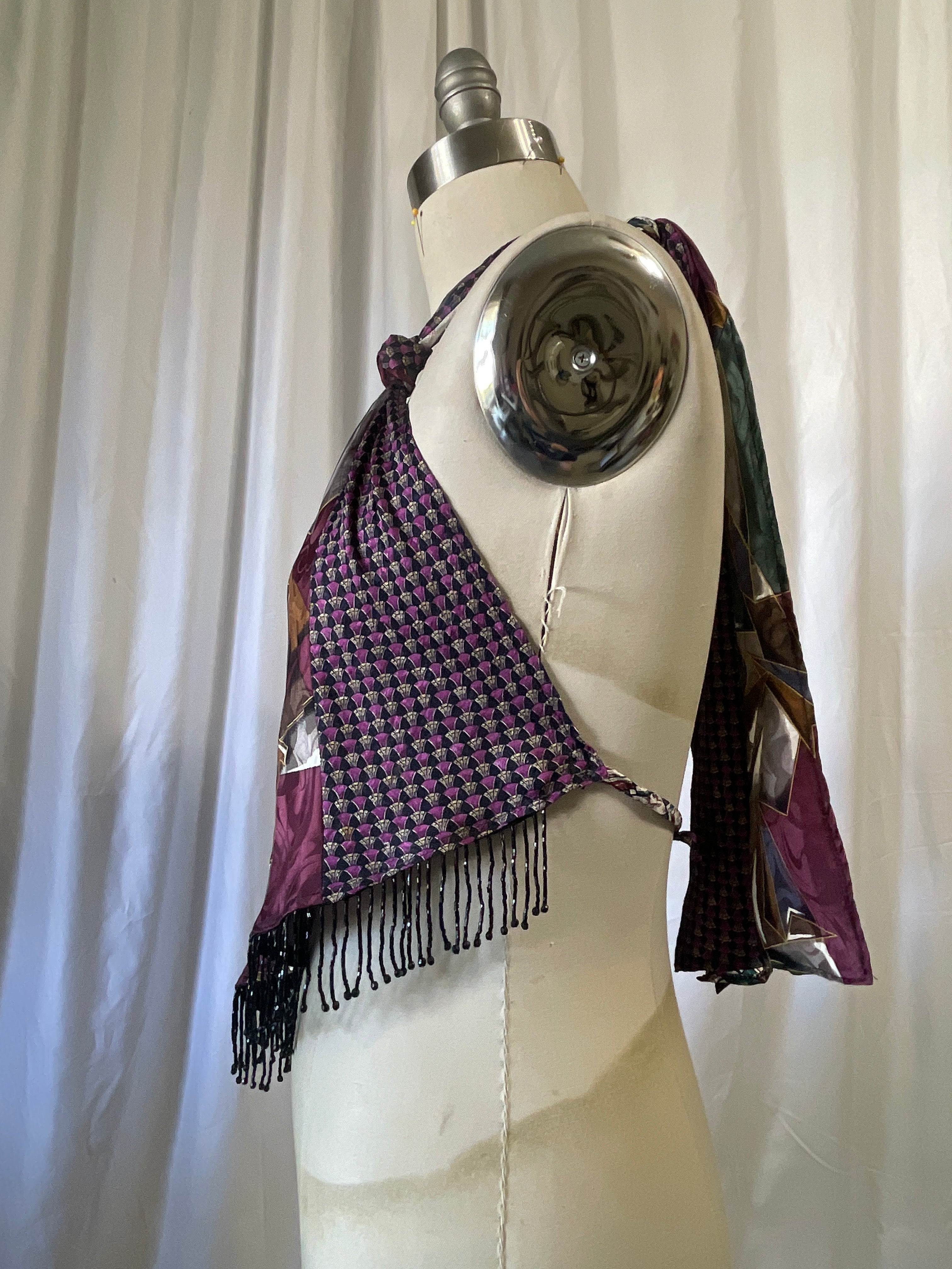Upcycled Necktie V Top Fringe #5