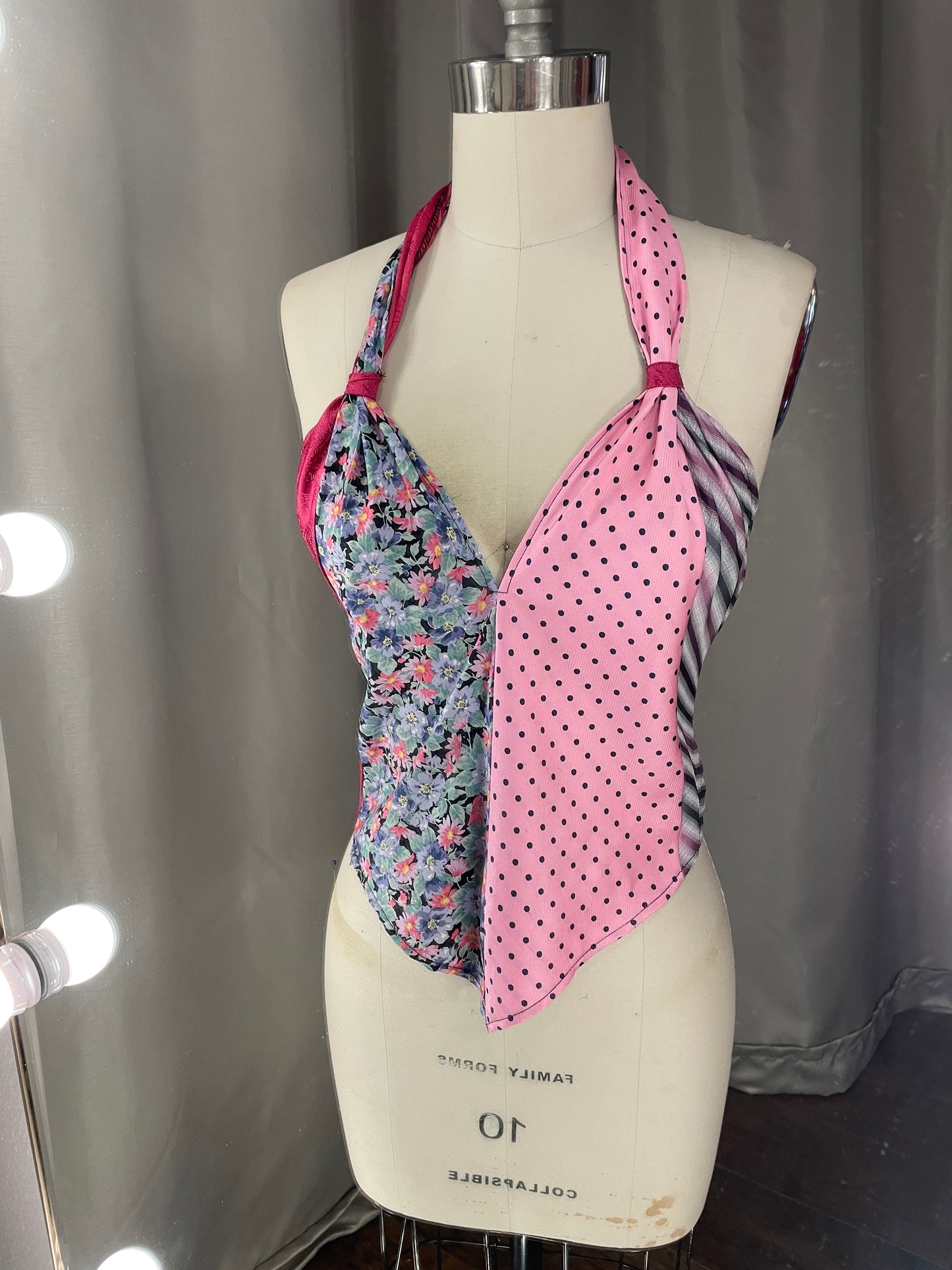 UPCYCLED Necktie Top V PINK