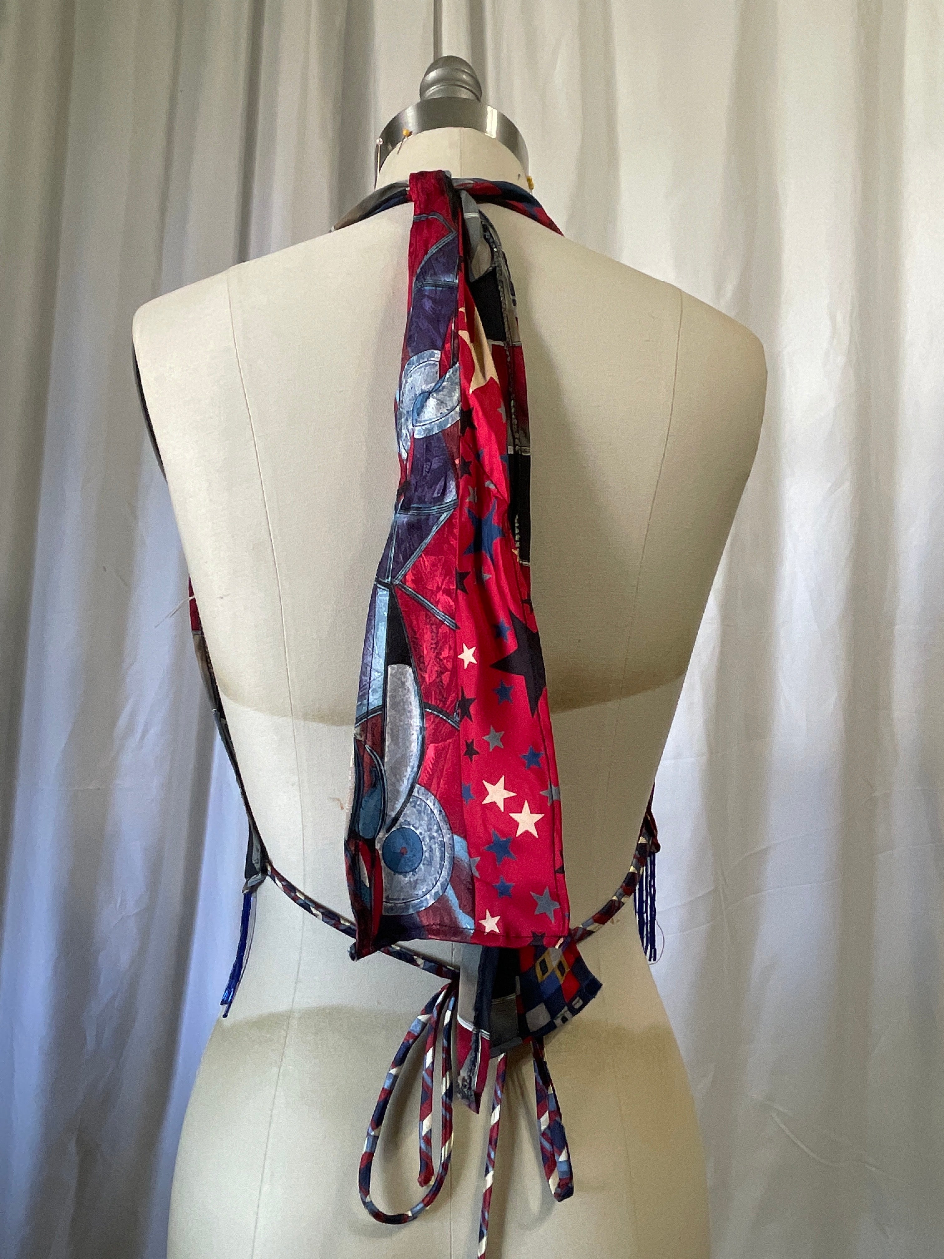 Upcycled Necktie V Top Fringe #6