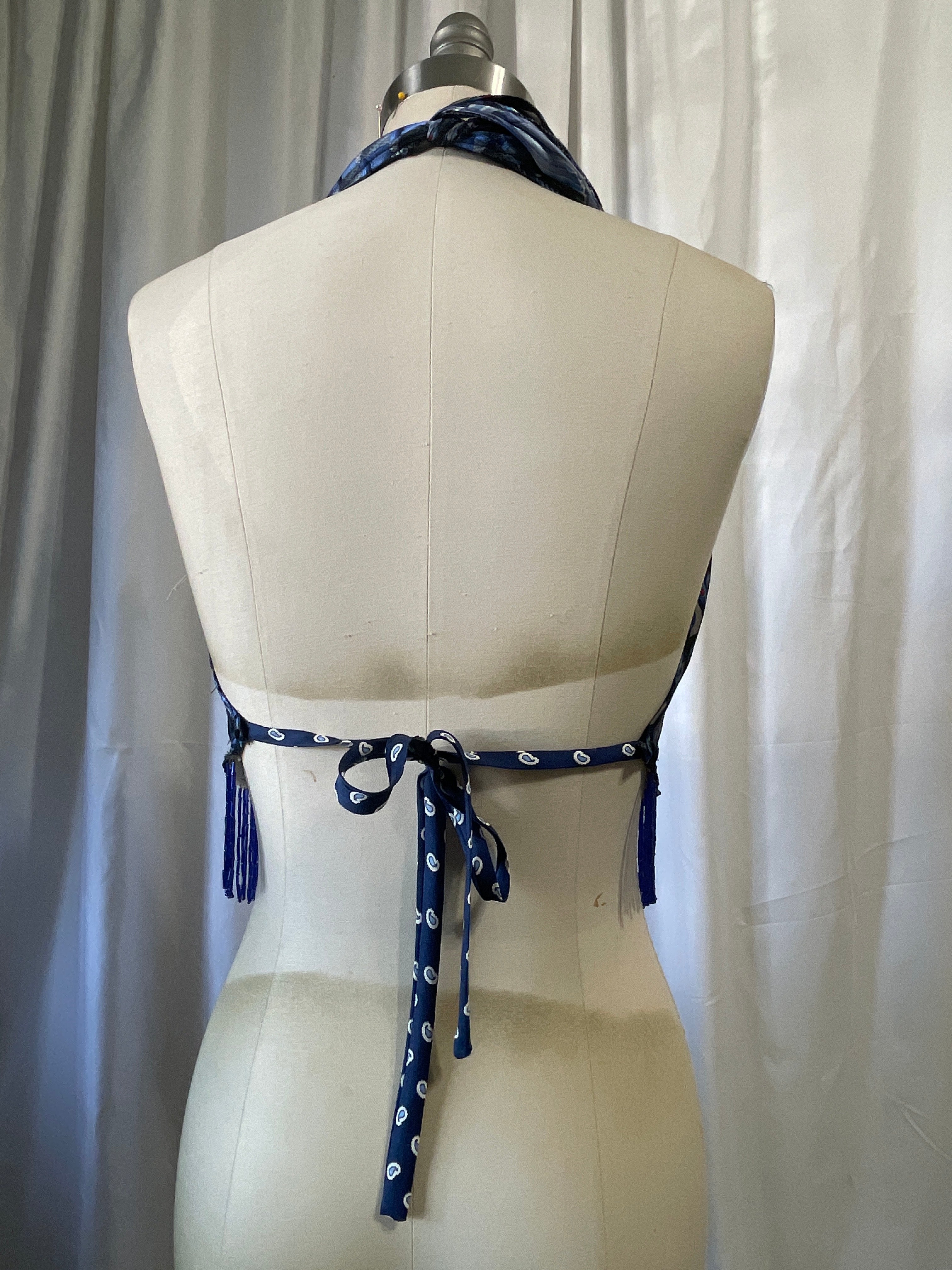 Upcycled Necktie V Top Fringe #9