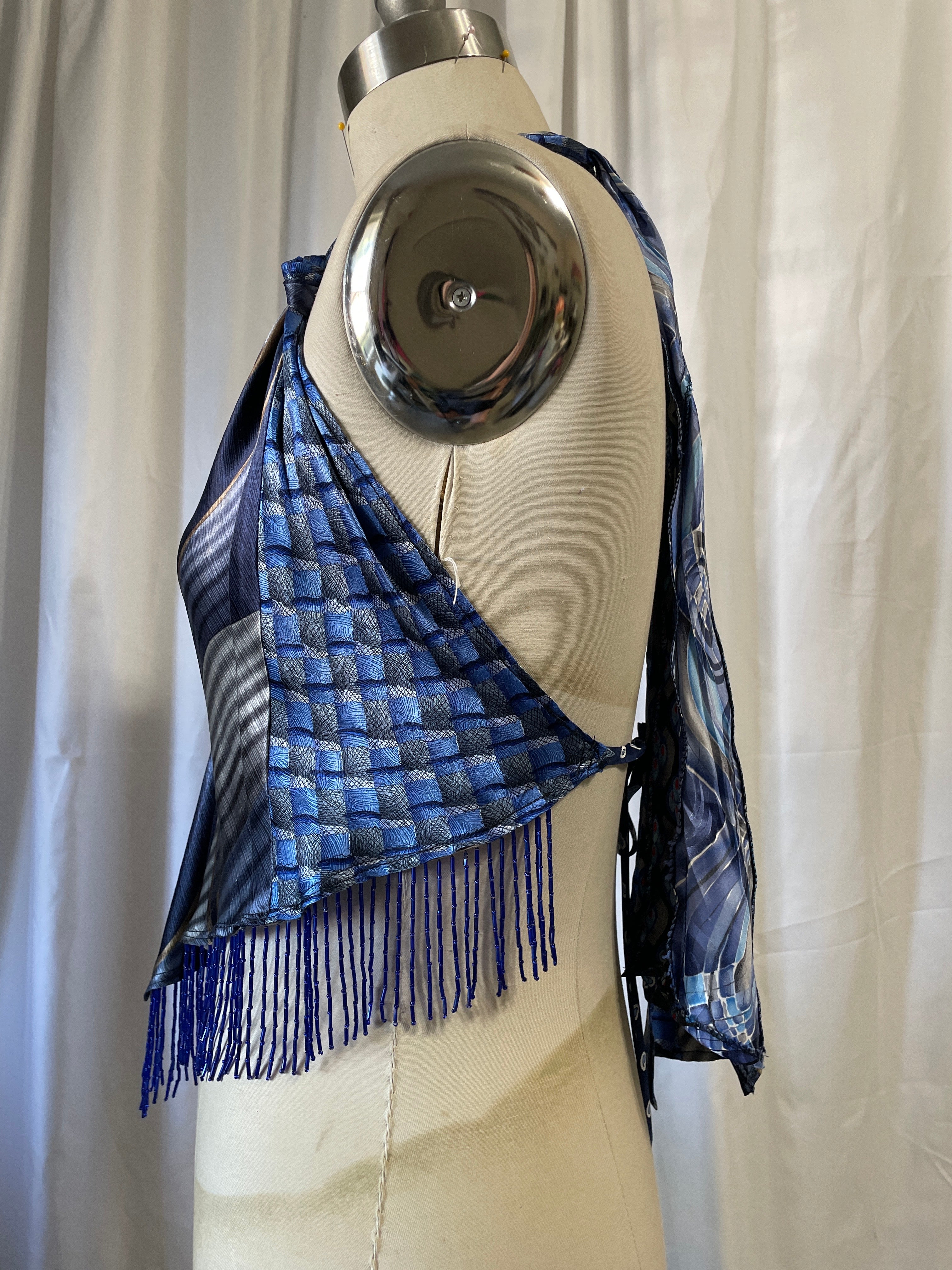 Upcycled Necktie V Top Fringe #9
