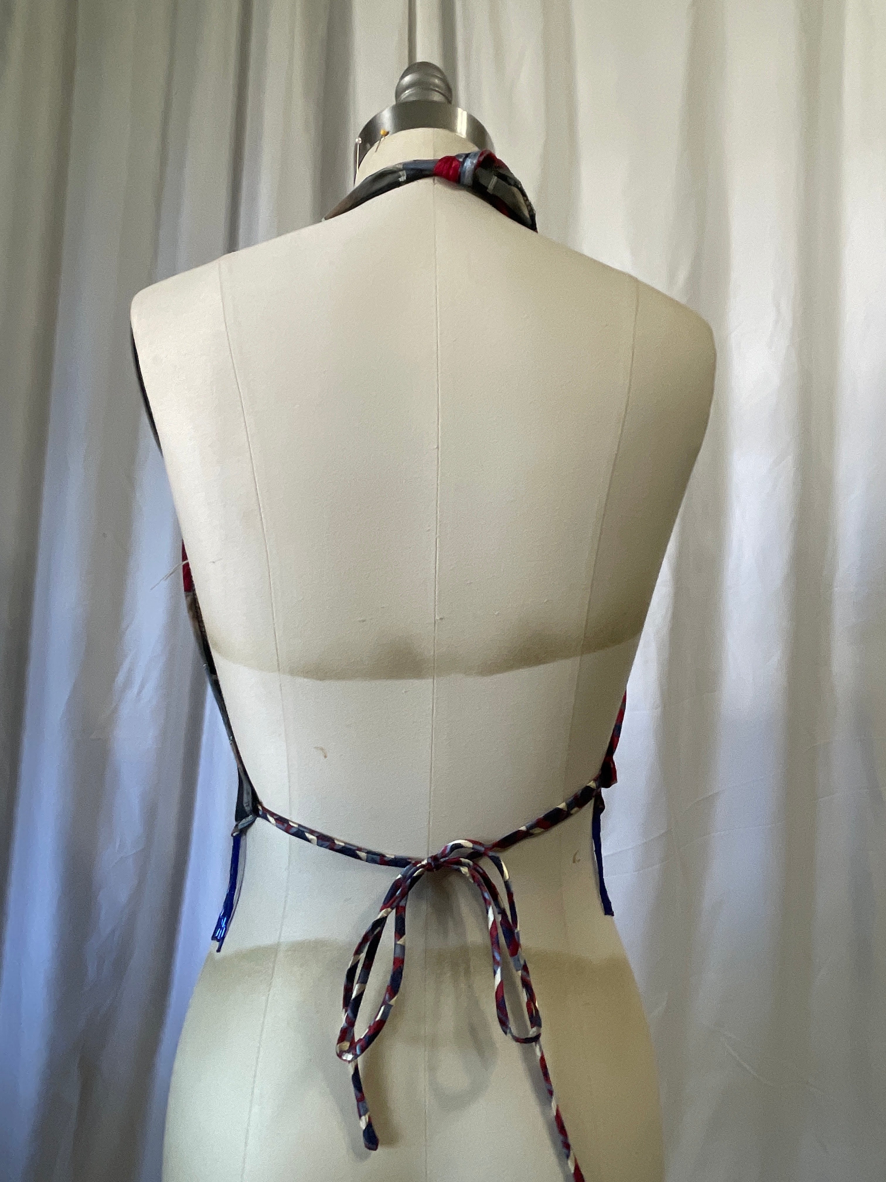 Upcycled Necktie V Top Fringe #6