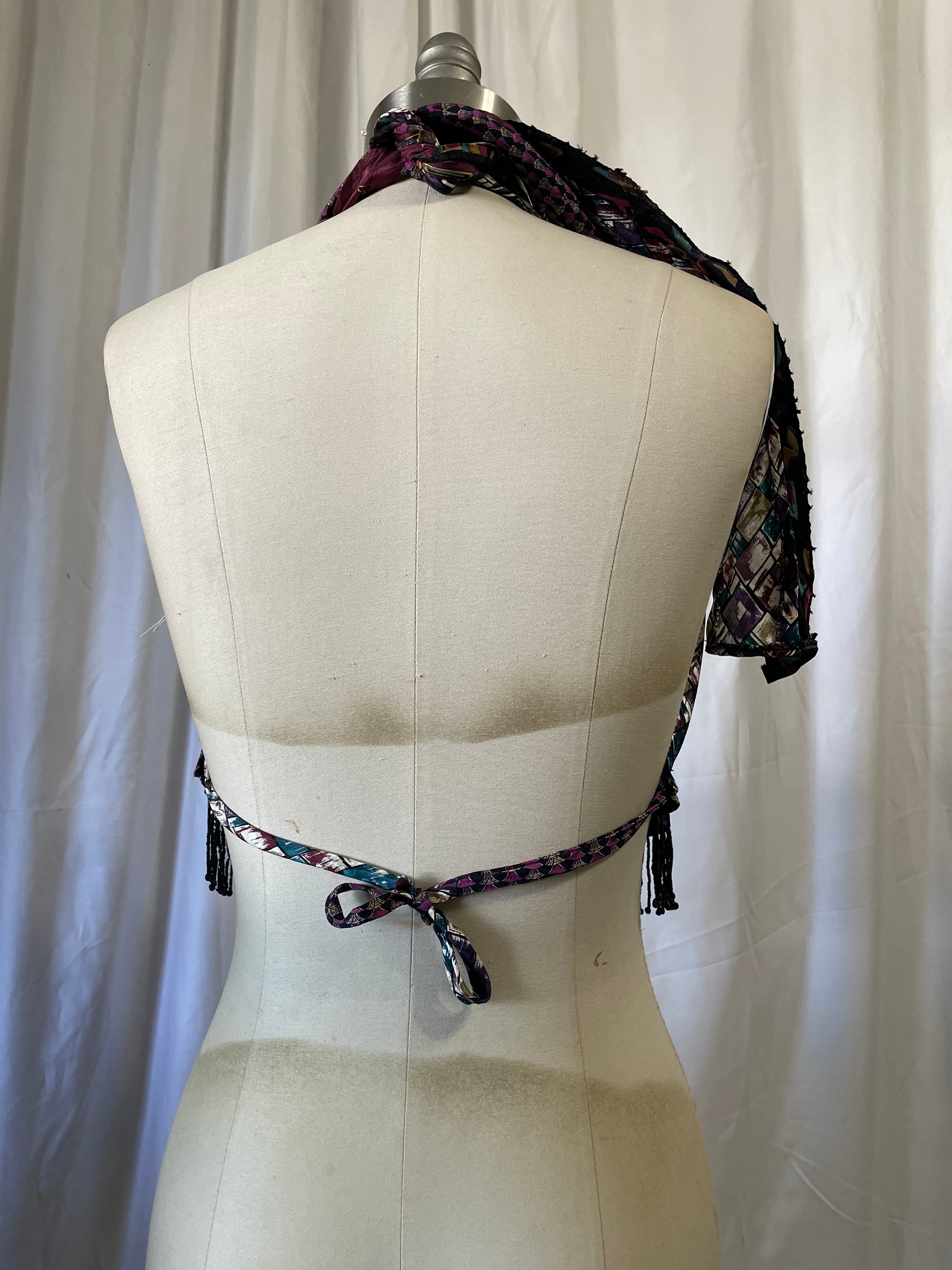 Upcycled Necktie V Top Fringe #5