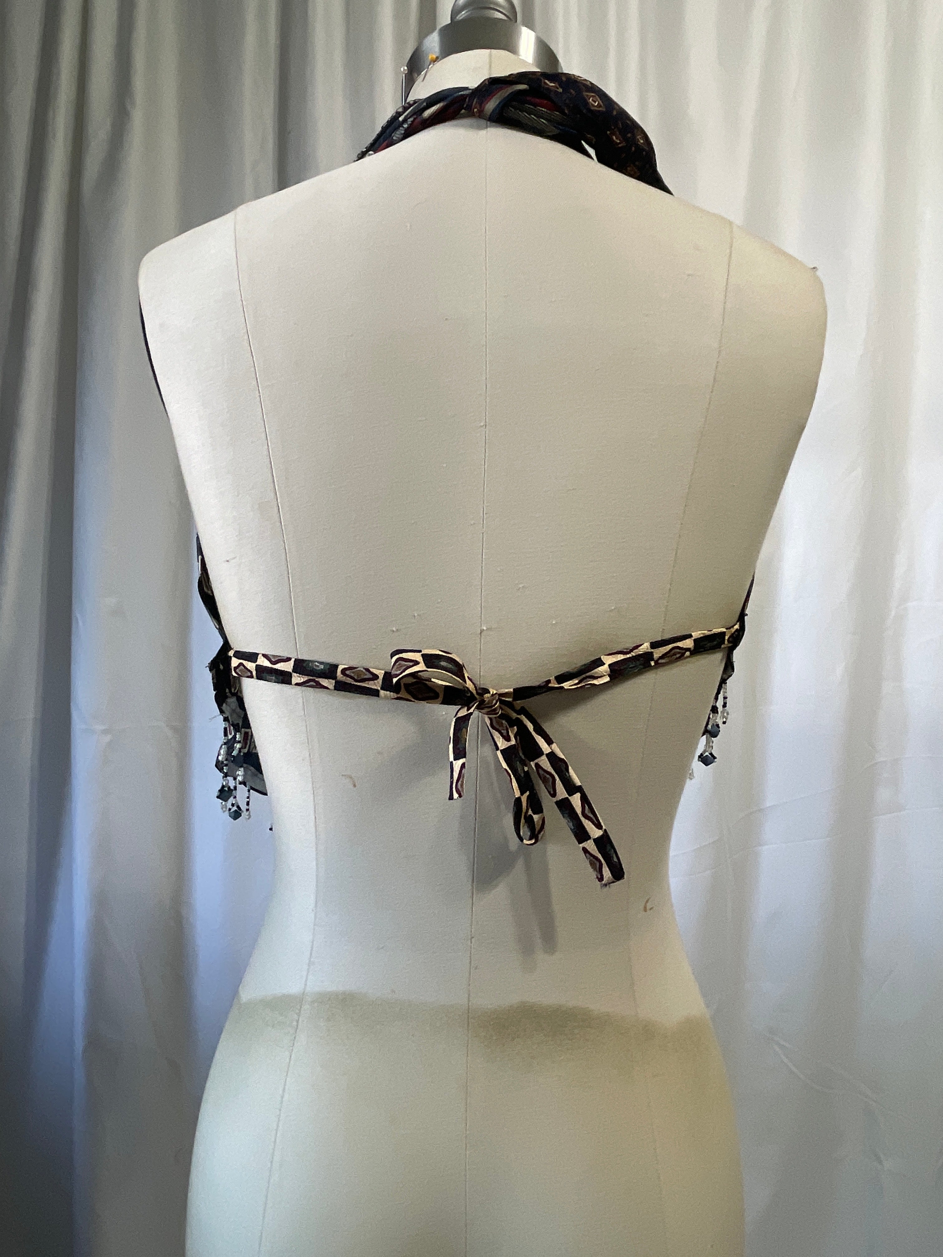 Upcycled Necktie V Top Fringe #11