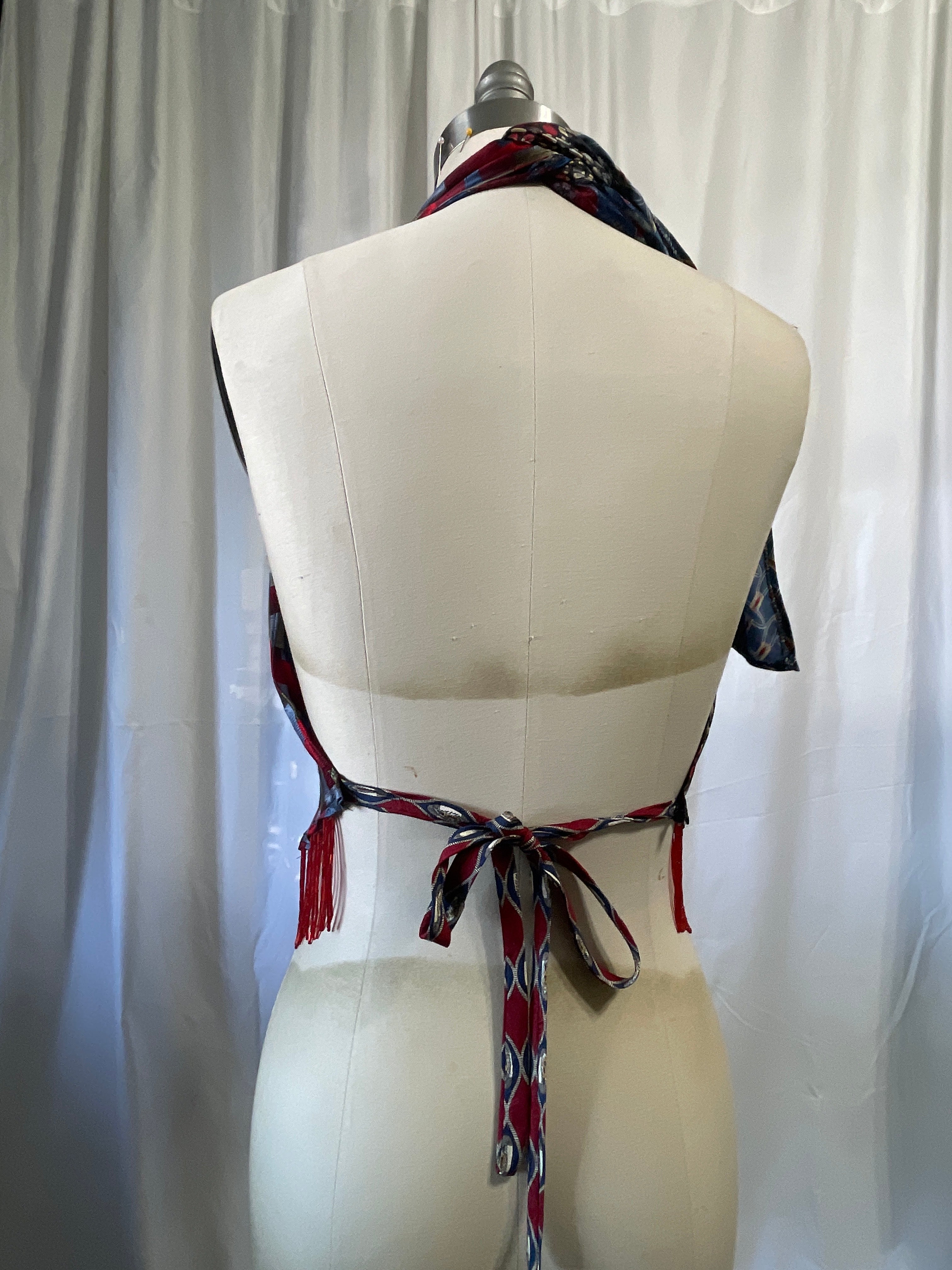 Upcycled Necktie V Top Fringe #10