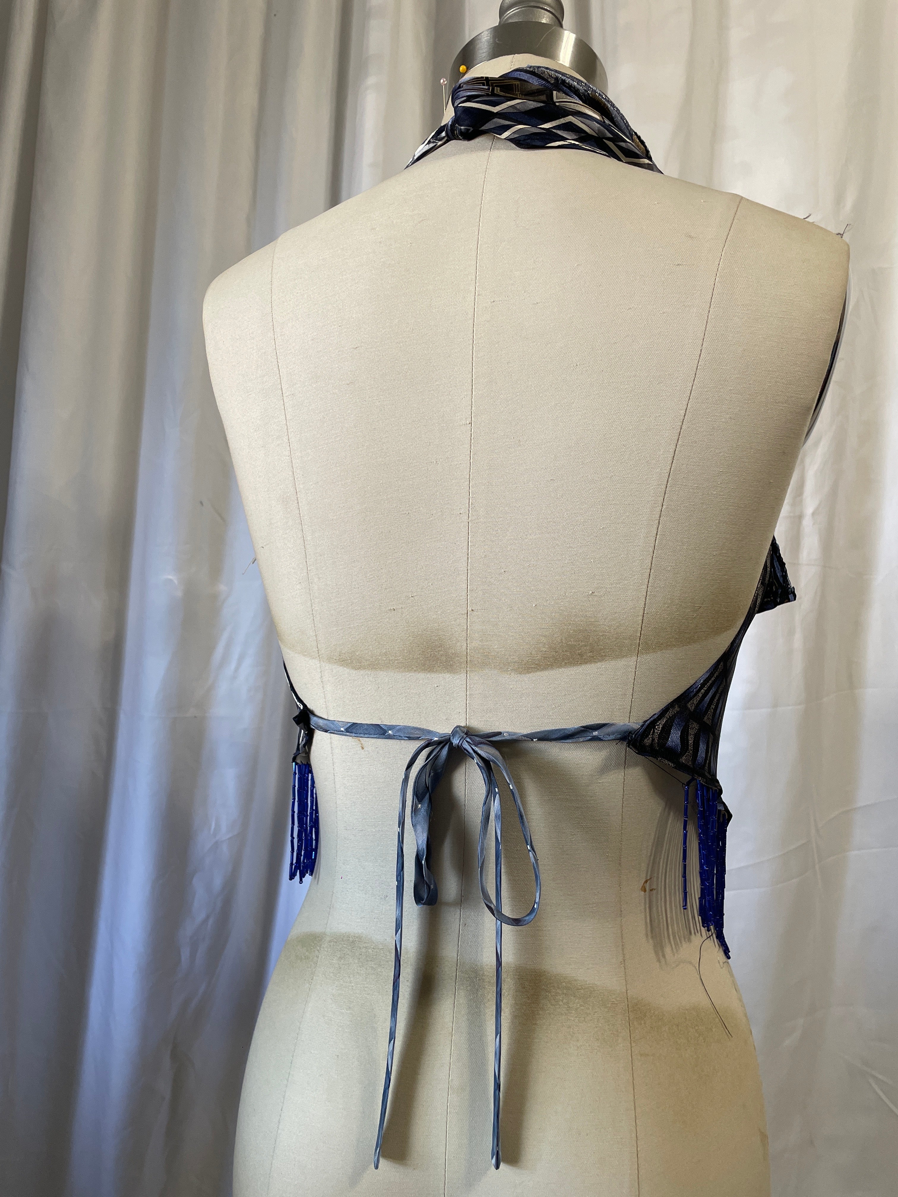 Upcycled Necktie V Top Fringe #7