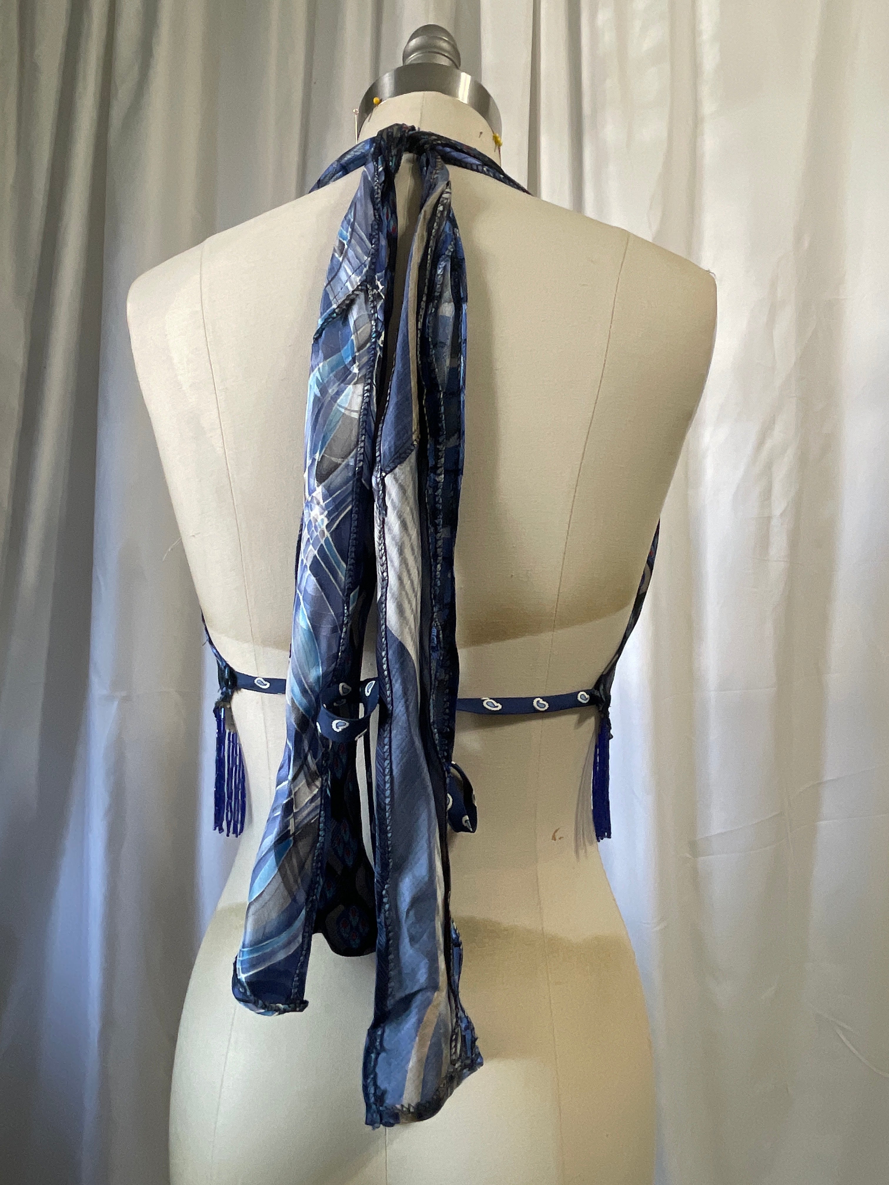 Upcycled Necktie V Top Fringe #9
