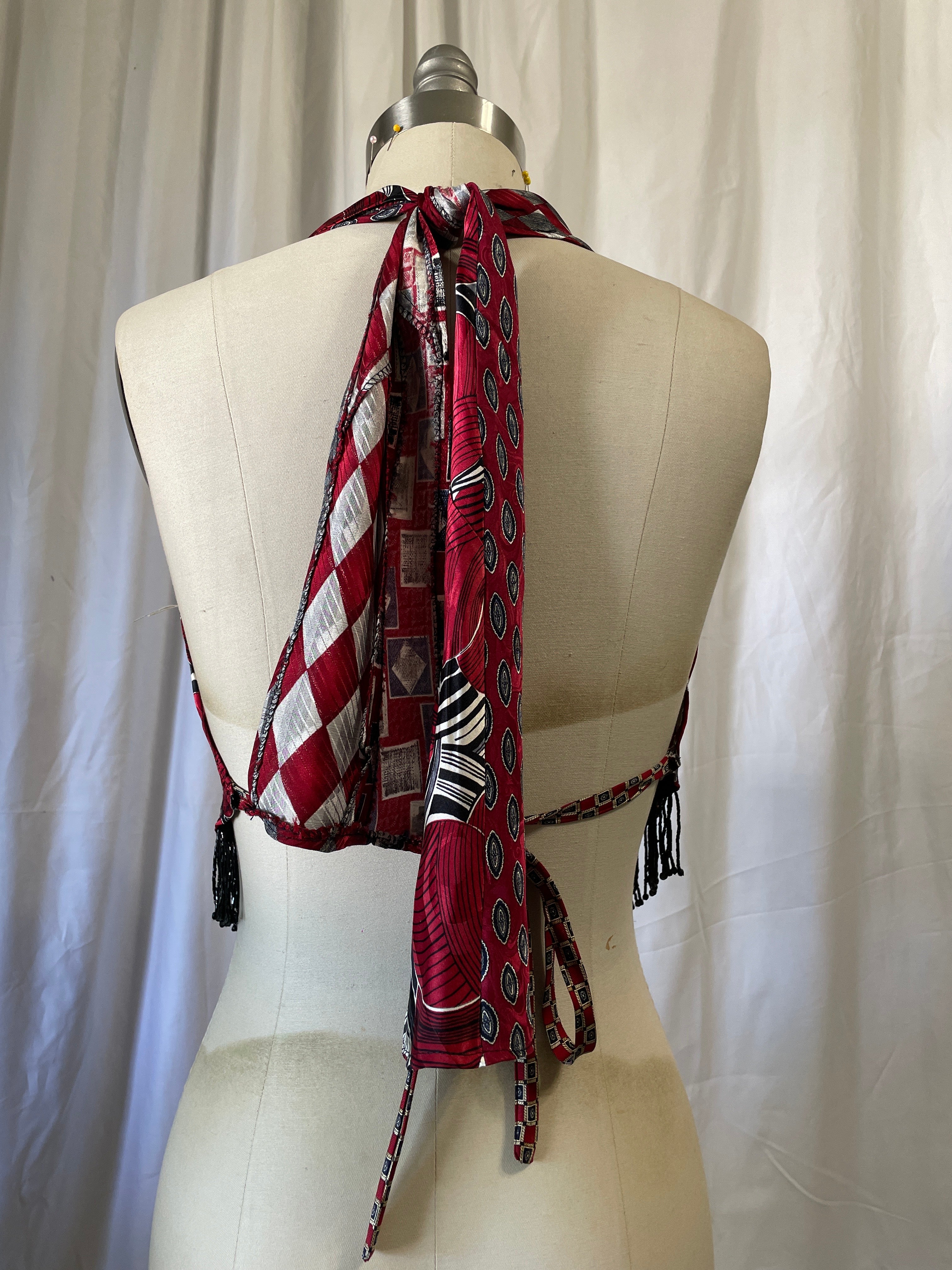 Upcycled Necktie V Top Fringe #4