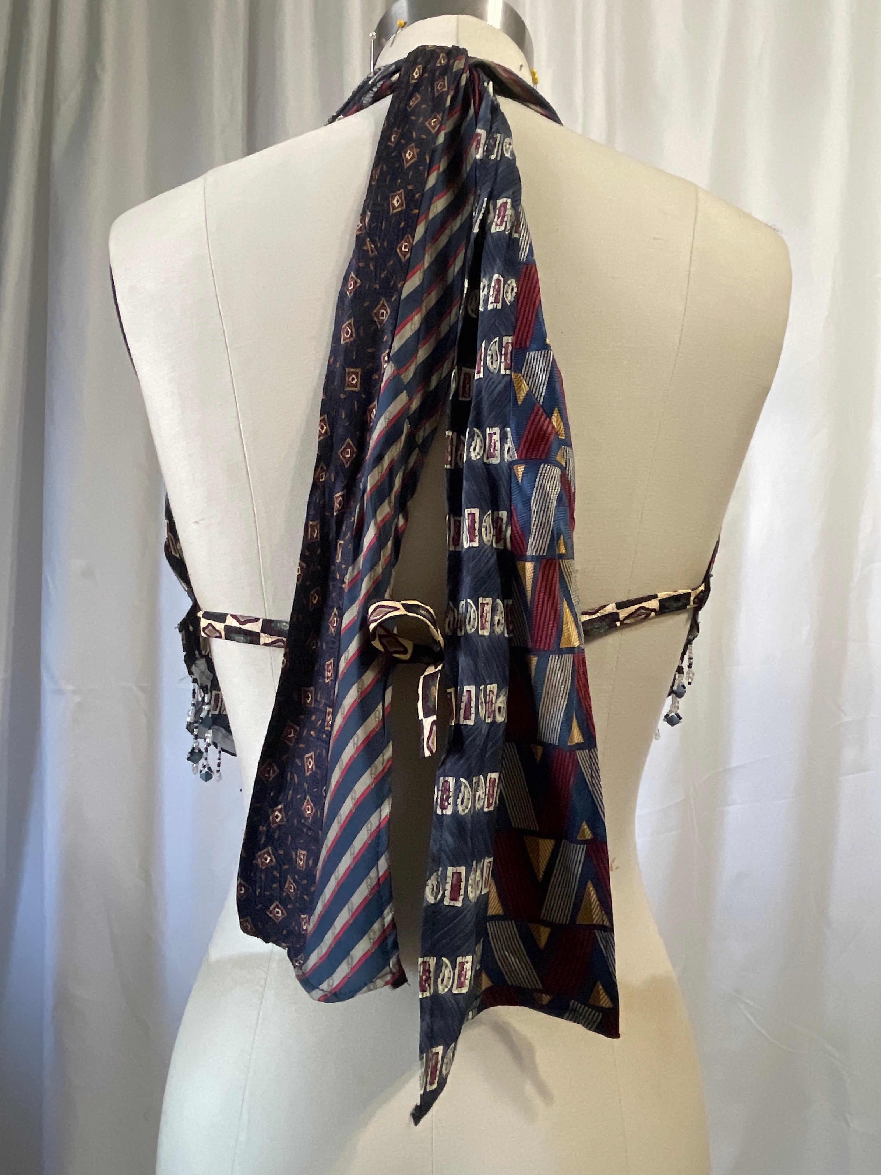 Upcycled Necktie V Top Fringe #11