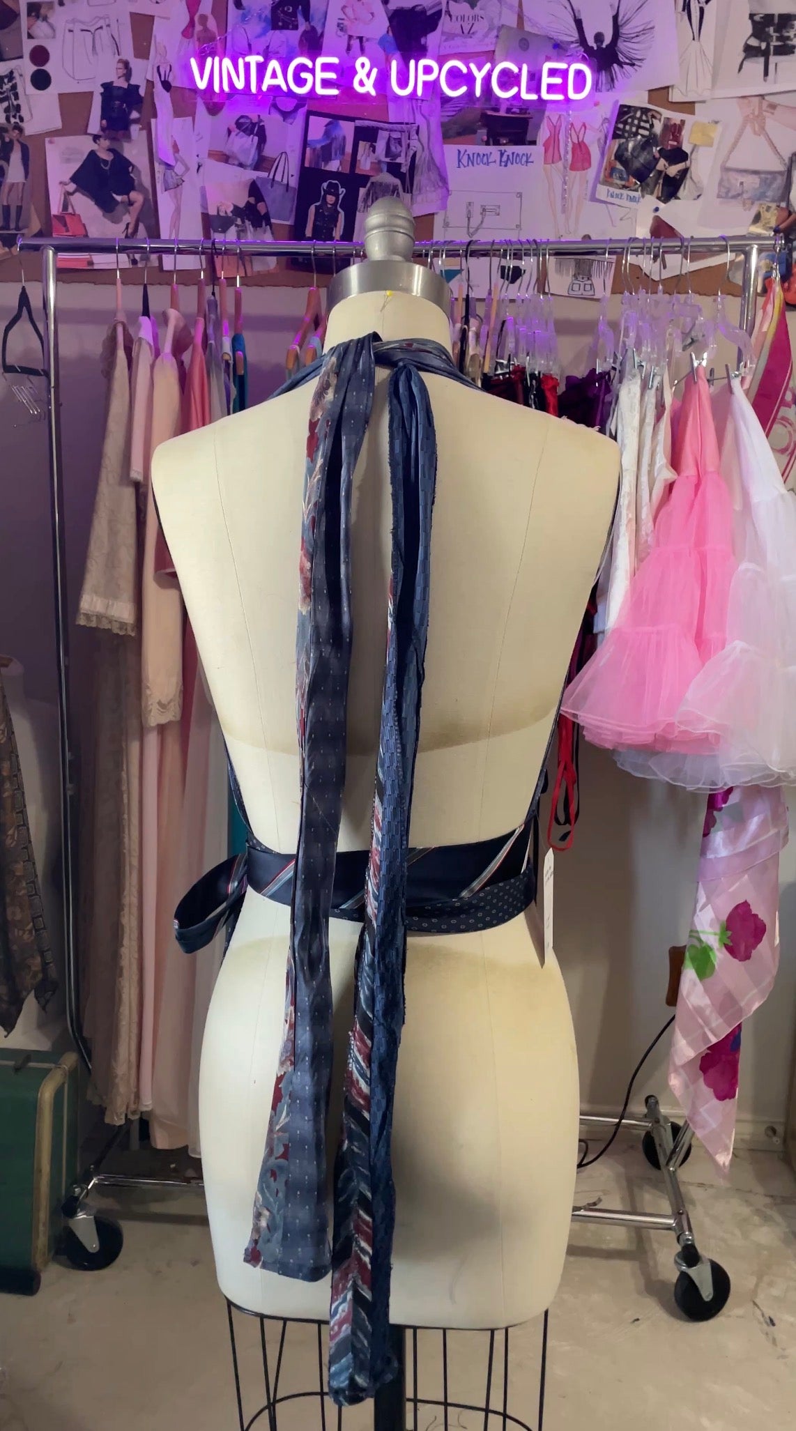Upcycled Necktie Halter Top #12