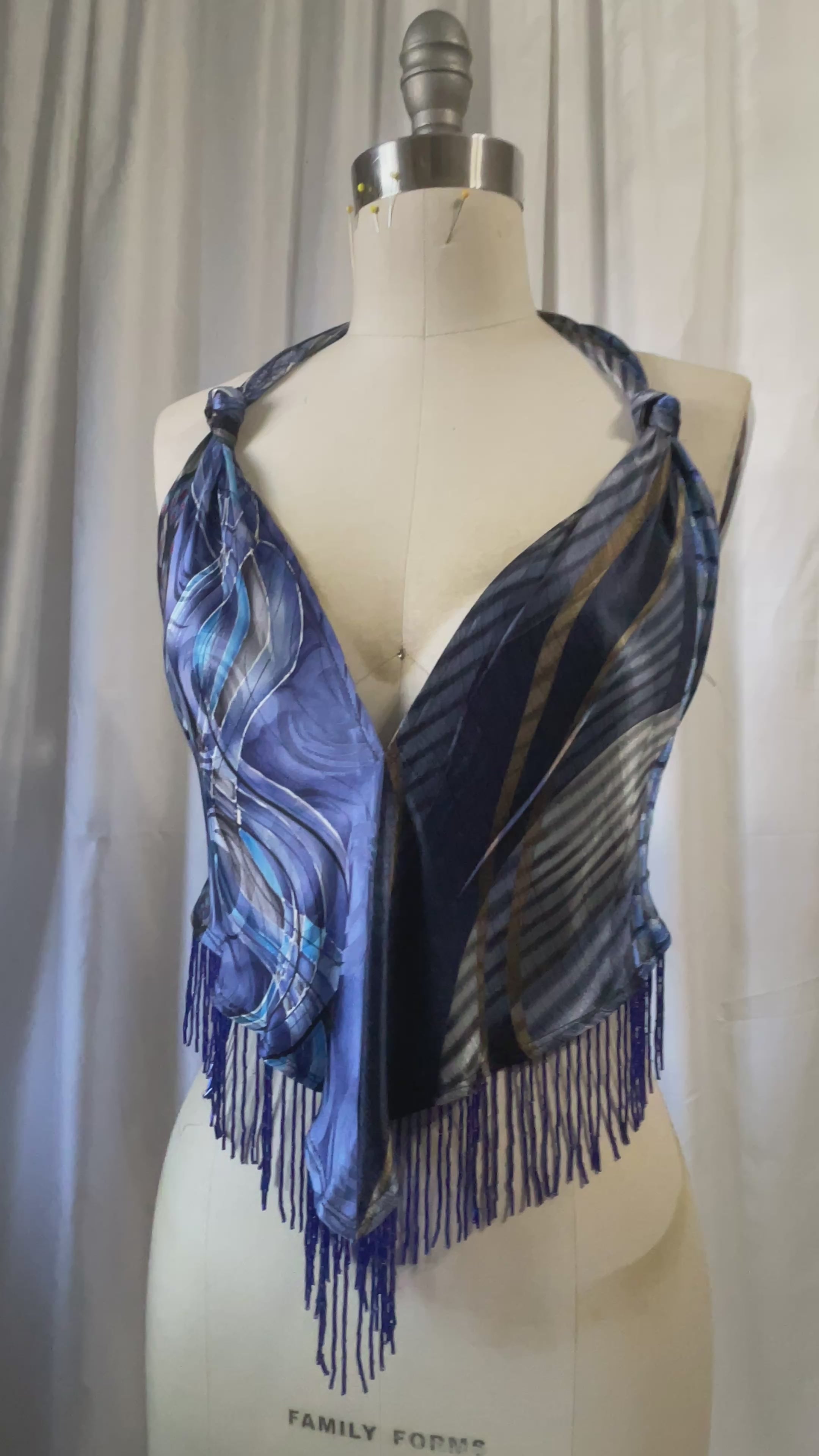 Upcycled Necktie V Top Fringe #9
