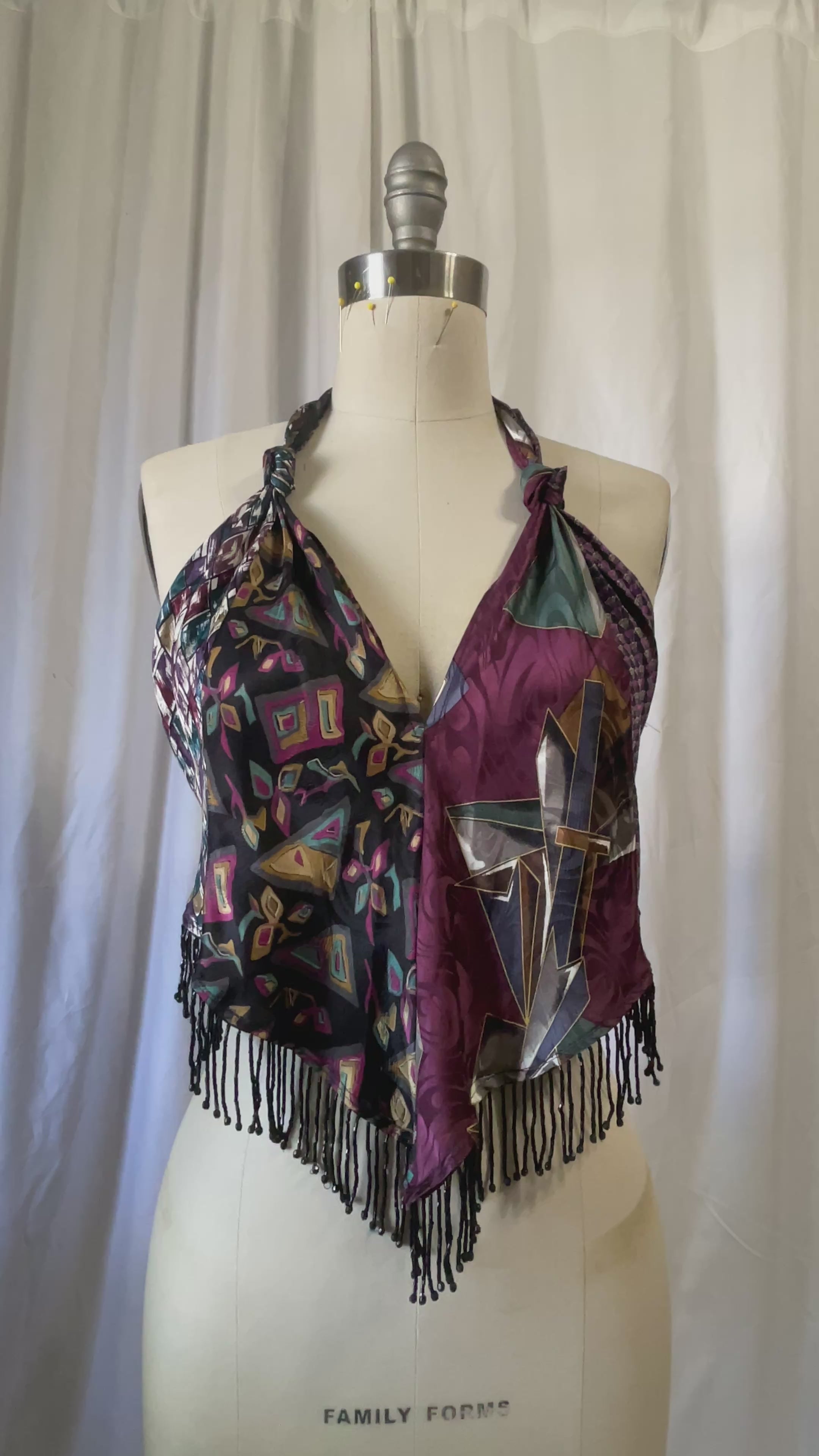 Upcycled Necktie V Top Fringe #5