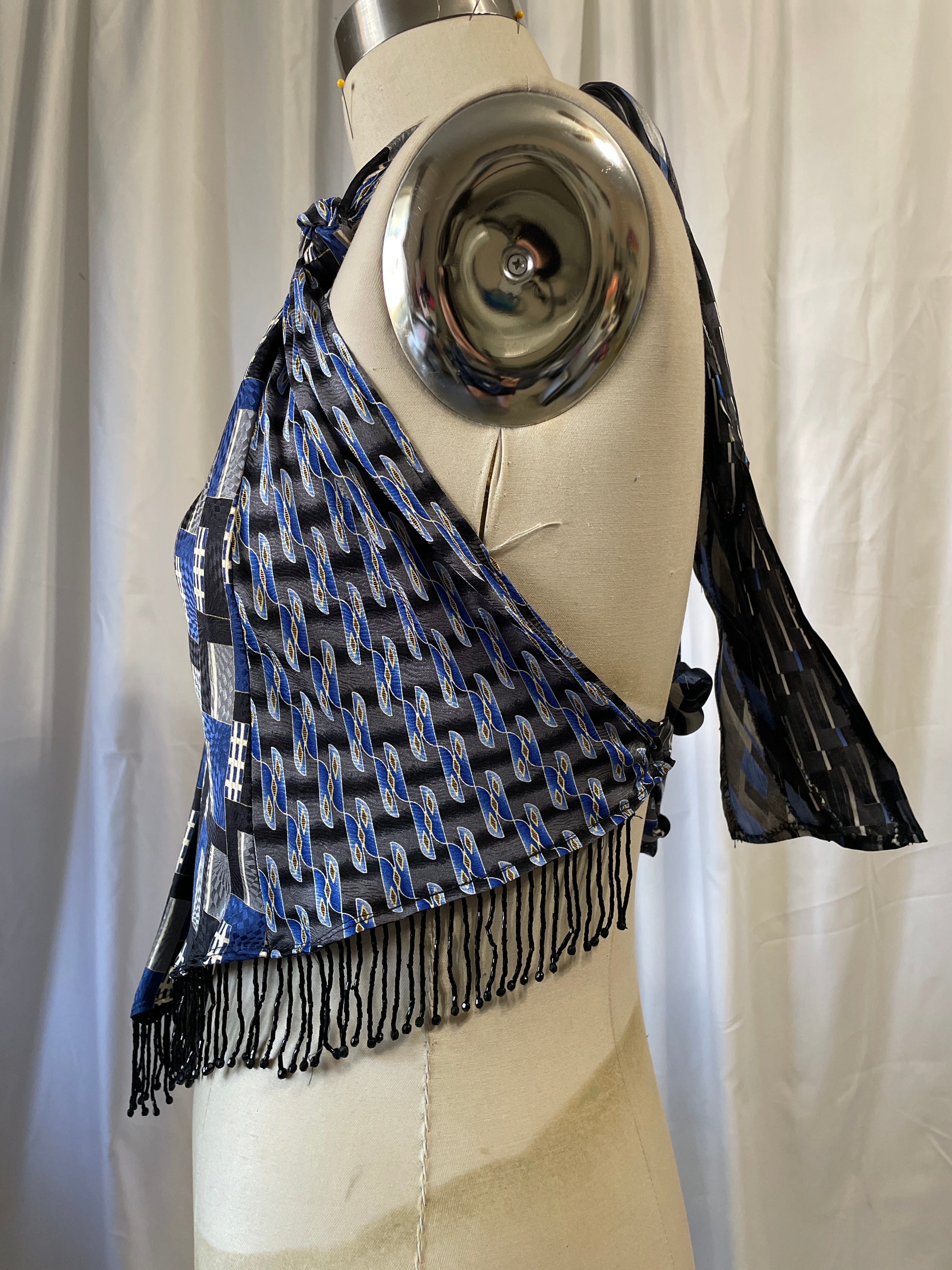 Upcycled Necktie V Top Fringe #3