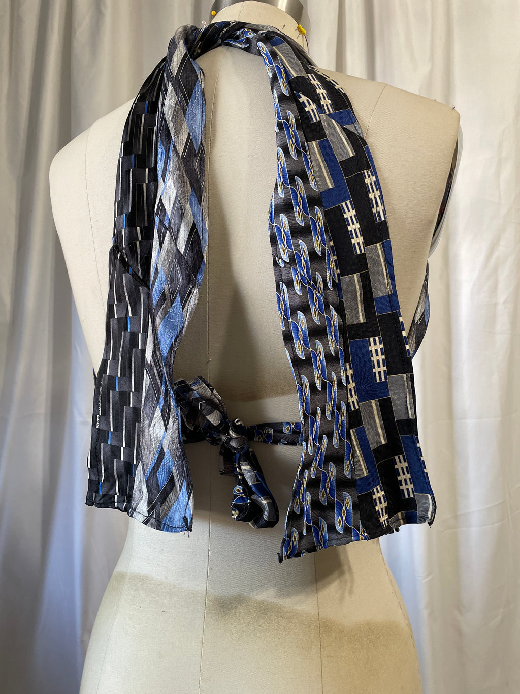 Upcycled Necktie V Top Fringe #3