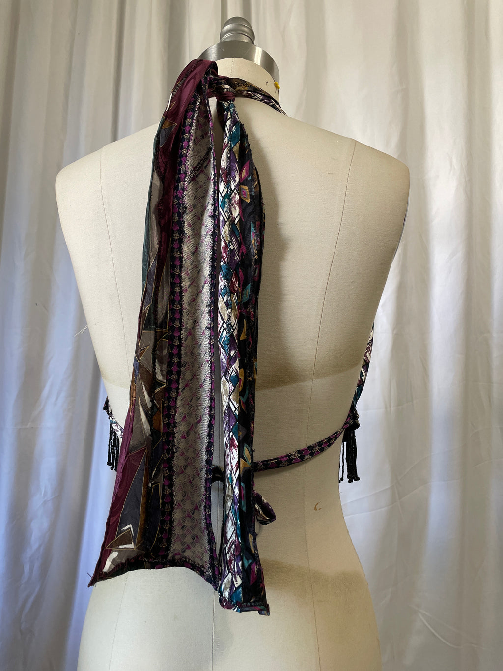 Upcycled Necktie V Top Fringe #5
