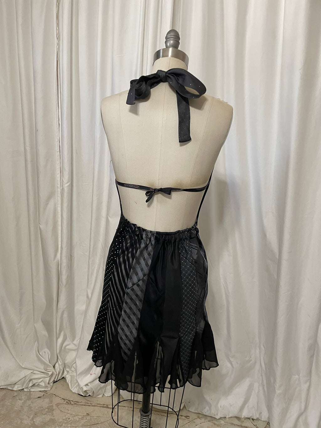 Mini Godet Neck Tie Dress