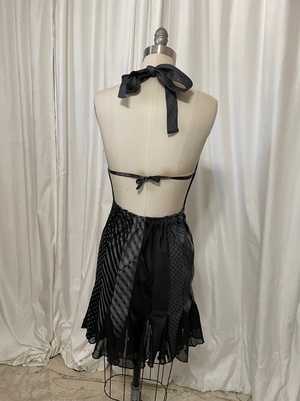Mini Godet Neck Tie Dress