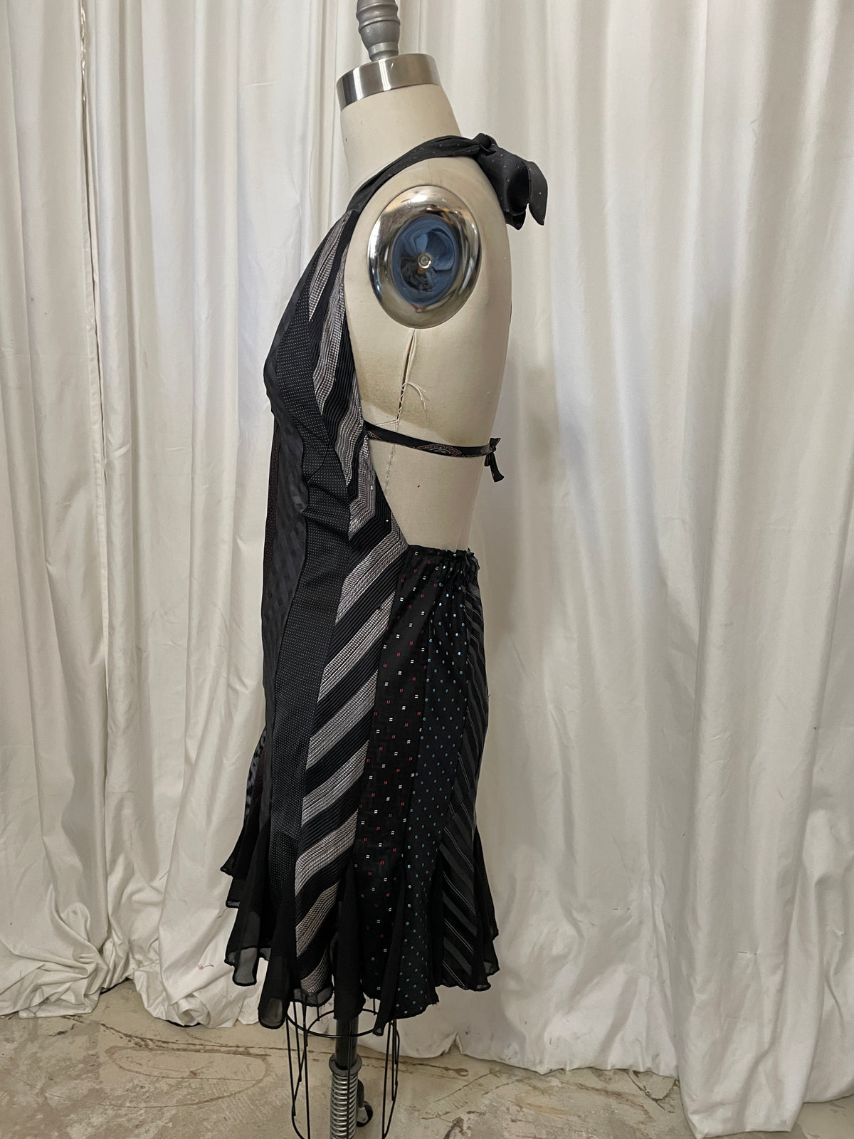 Mini Godet Neck Tie Dress