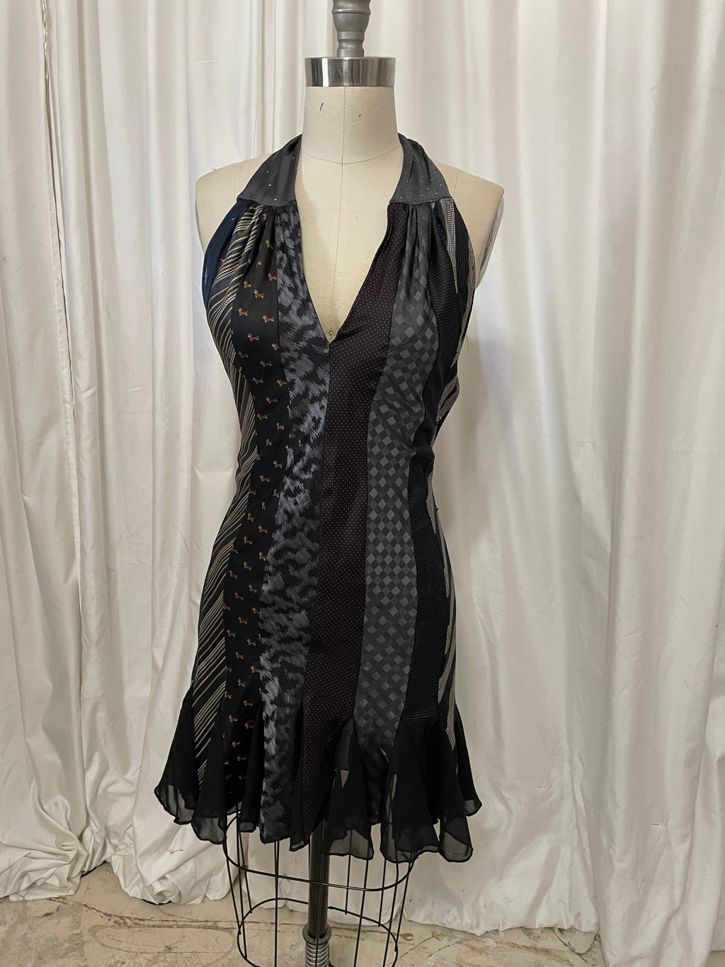 Mini Godet Neck Tie Dress