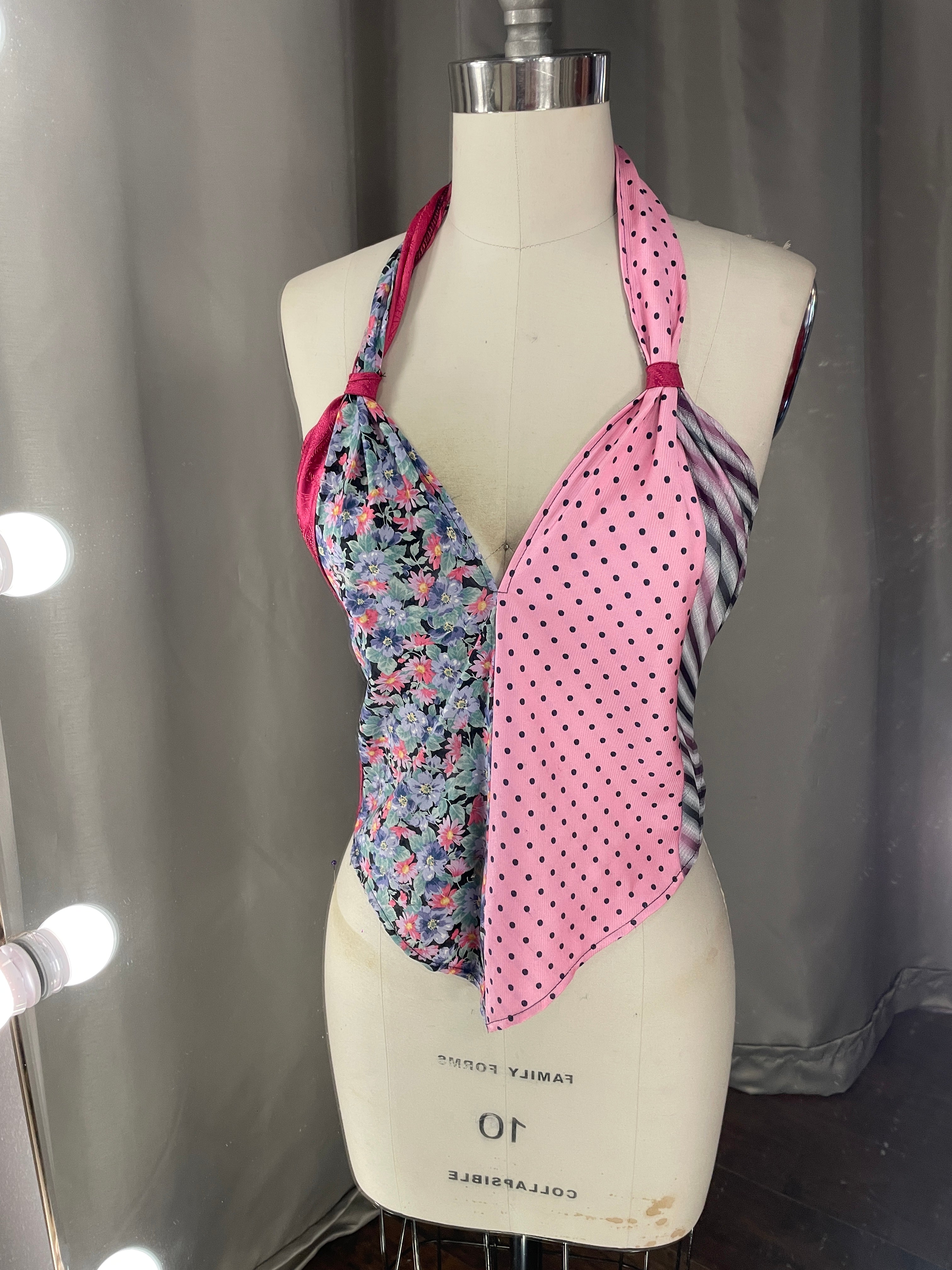 UPCYCLED Necktie Top V PINK
