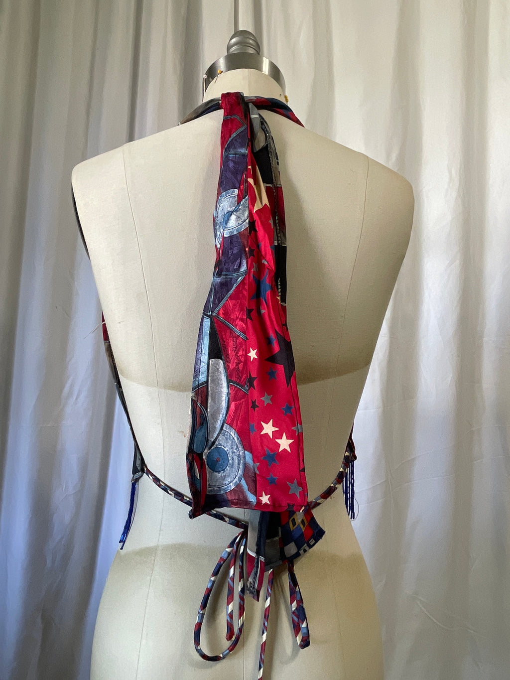 Upcycled Necktie V Top Fringe #6
