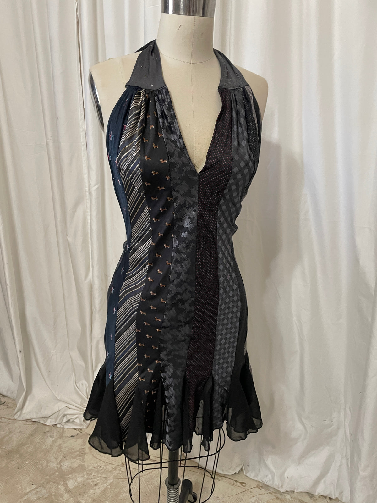 Mini Godet Neck Tie Dress