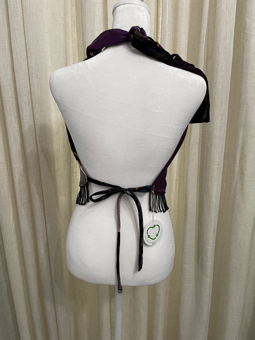 Upcycled Necktie V Top Fringe #15