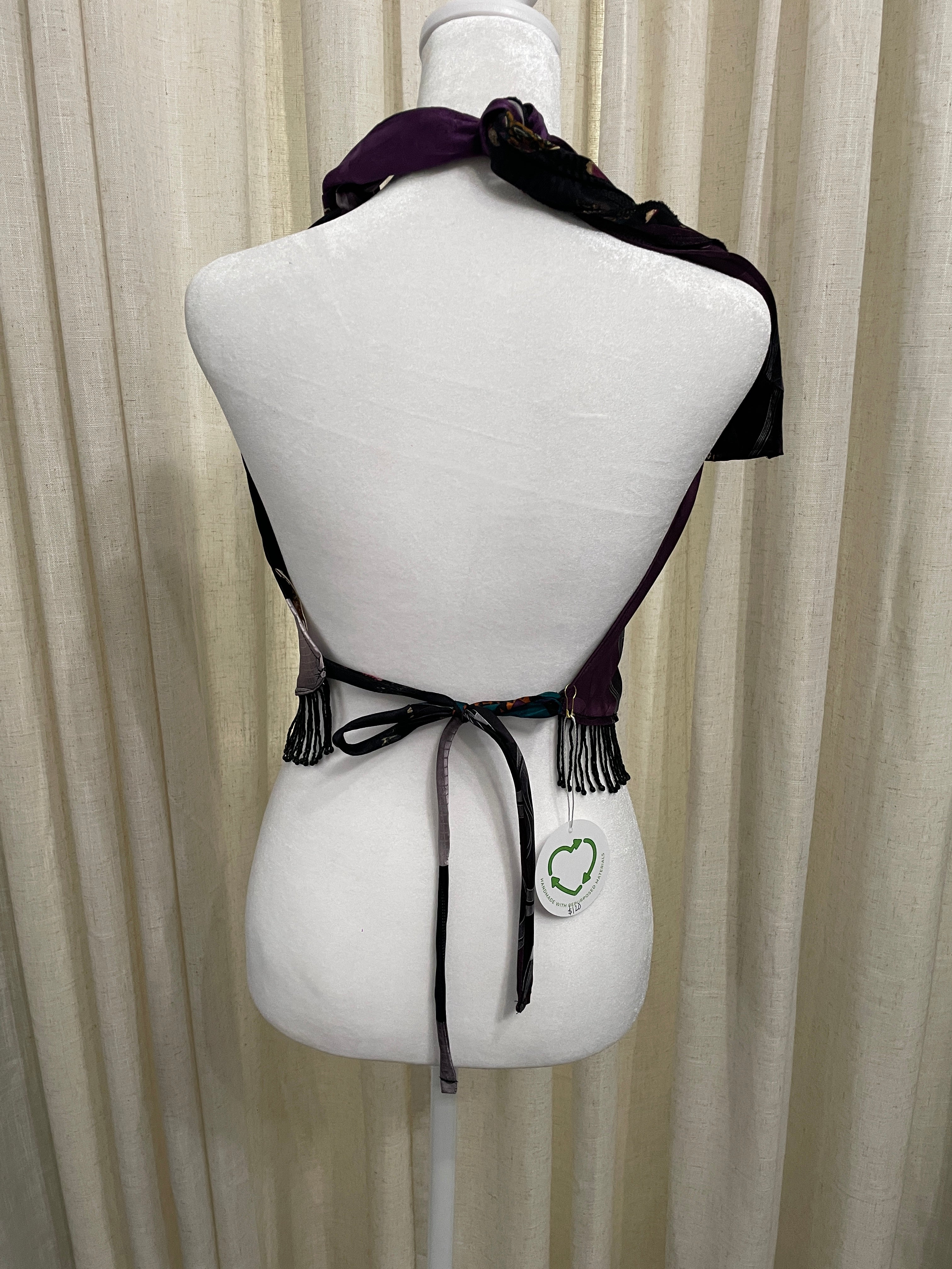 Upcycled Necktie V Top Fringe #15