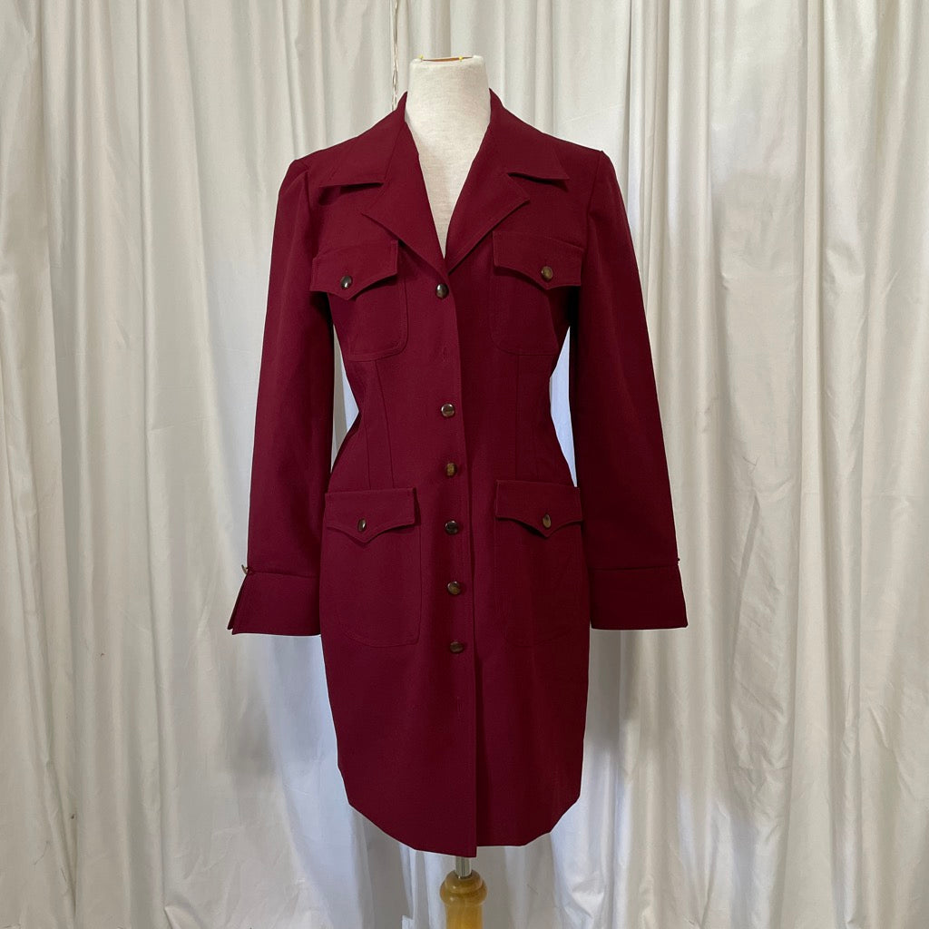 Dagger Collar Burgundy Blazer Dress