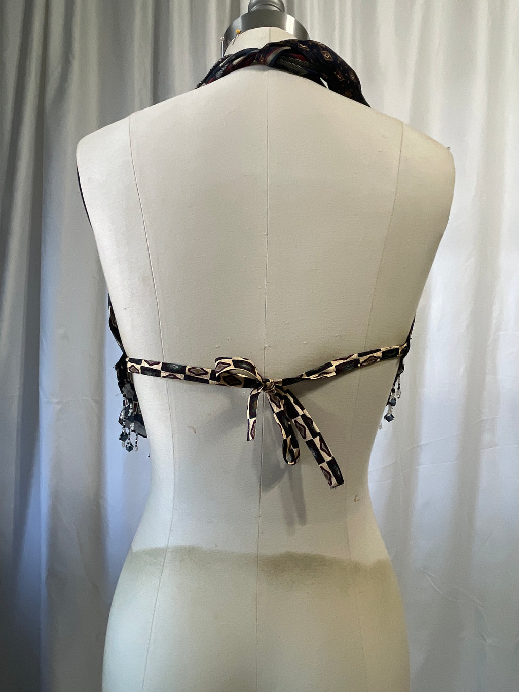 Upcycled Necktie V Top Fringe #11