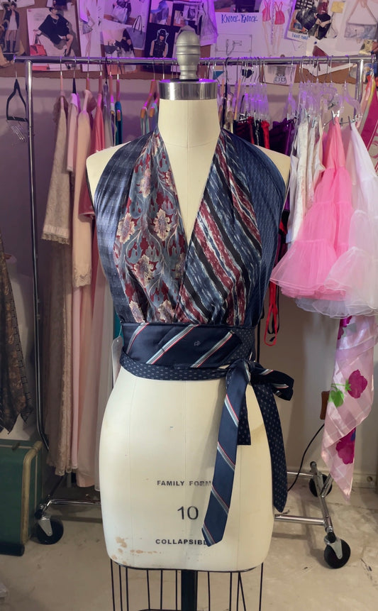 Upcycled Necktie Halter Top #12
