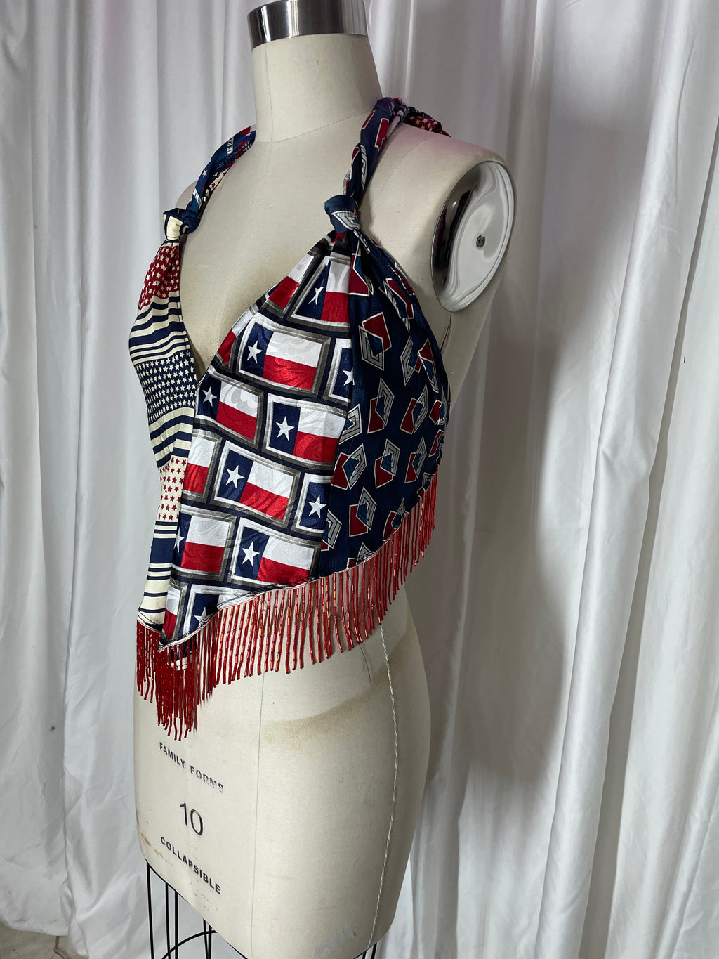 Upcycled Necktie V Top Fringe #12