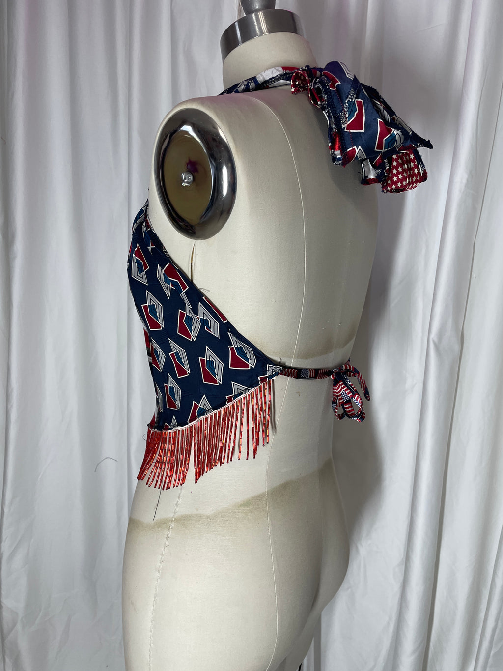Upcycled Necktie V Top Fringe #12