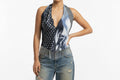 Upcycled Necktie V Top Fringe #14