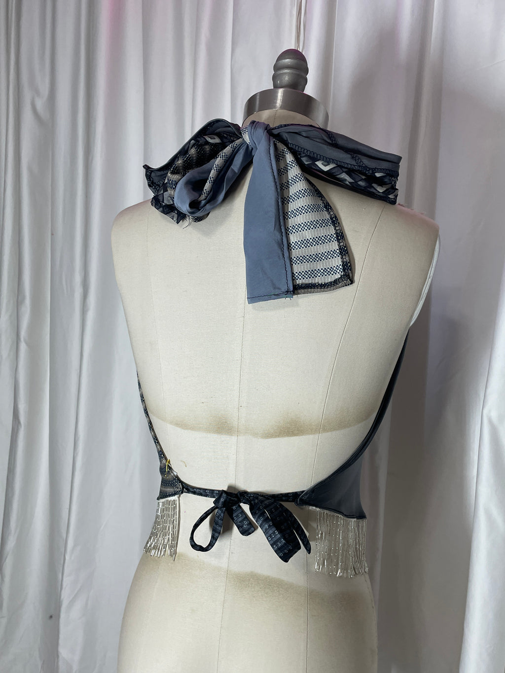 Upcycled Necktie V Top Fringe #14