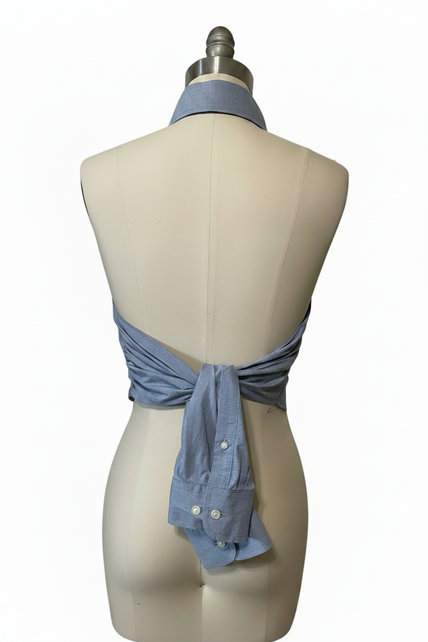 Upcycled Button Up Halter #1