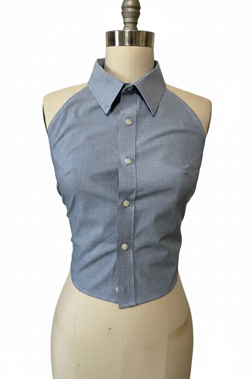Upcycled Button Up Halter #1
