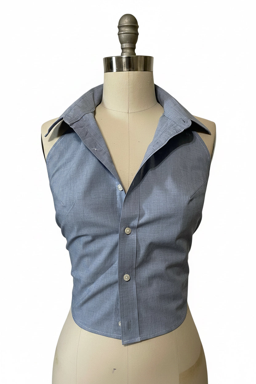 Upcycled Button Up Halter #1