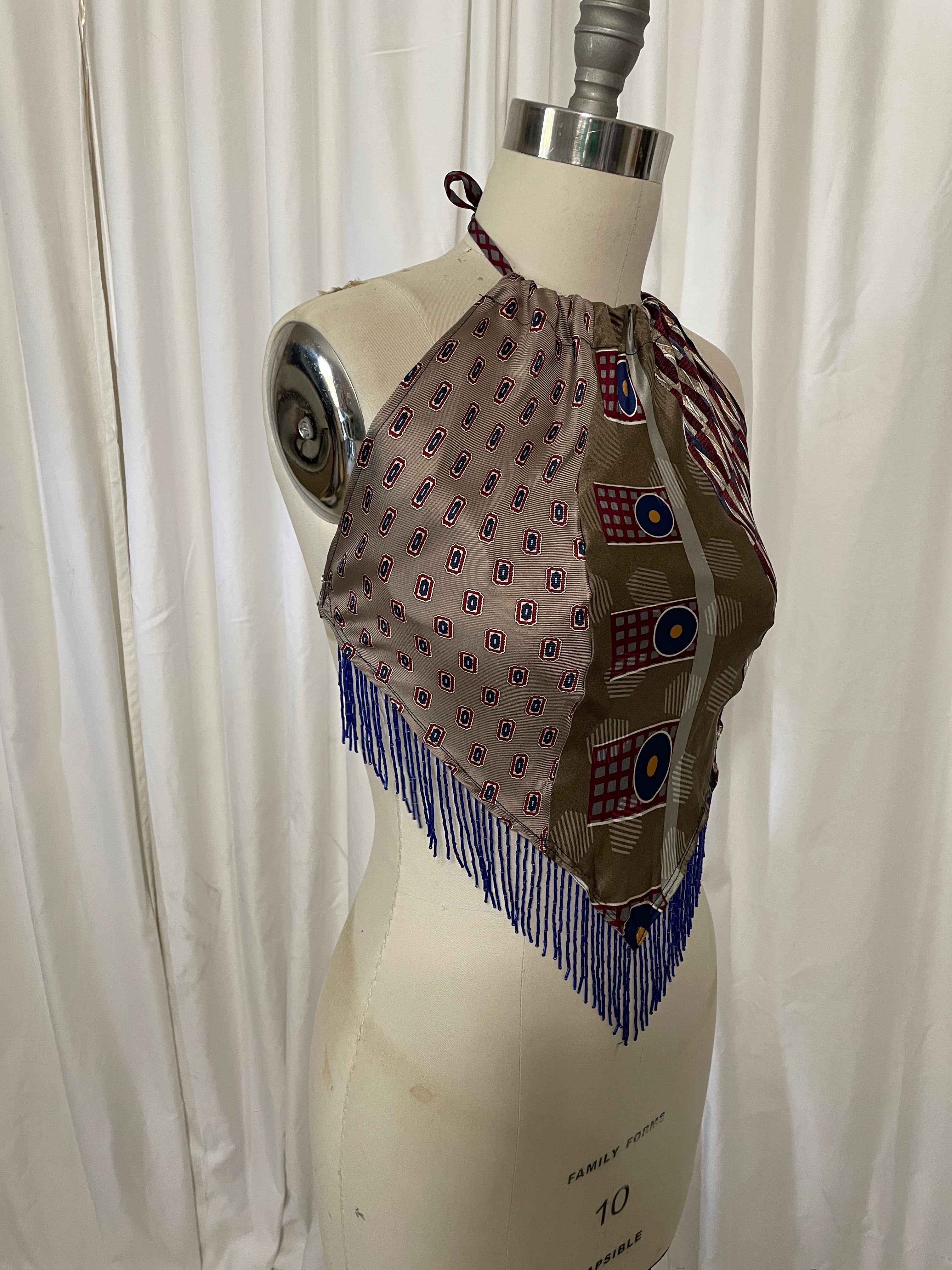 Upcycled Necktie Top #H1 fringe