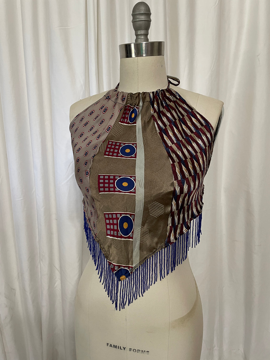 Upcycled Necktie Top #H1 fringe
