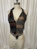 Upcycled Necktie V Top Fringe #13