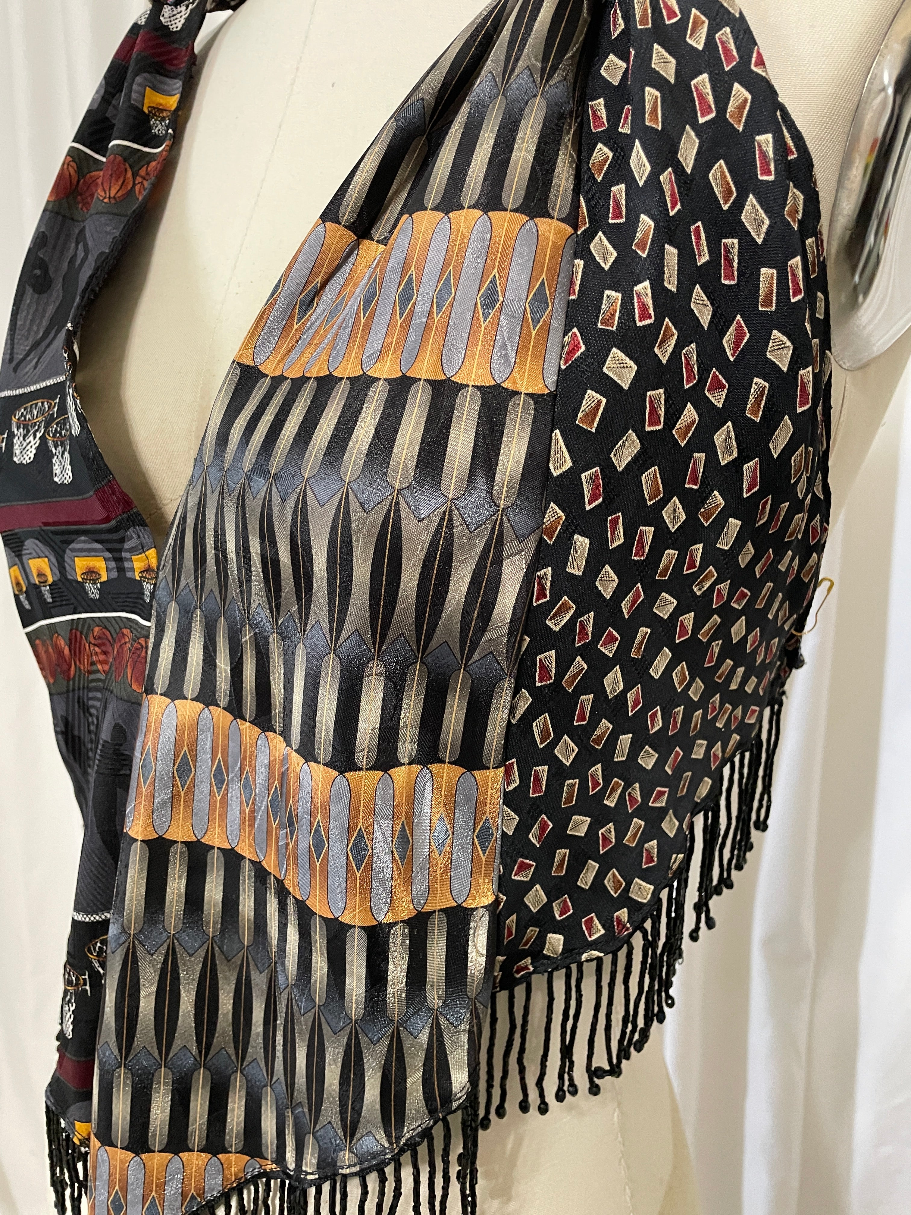 Upcycled Necktie V Top Fringe #13