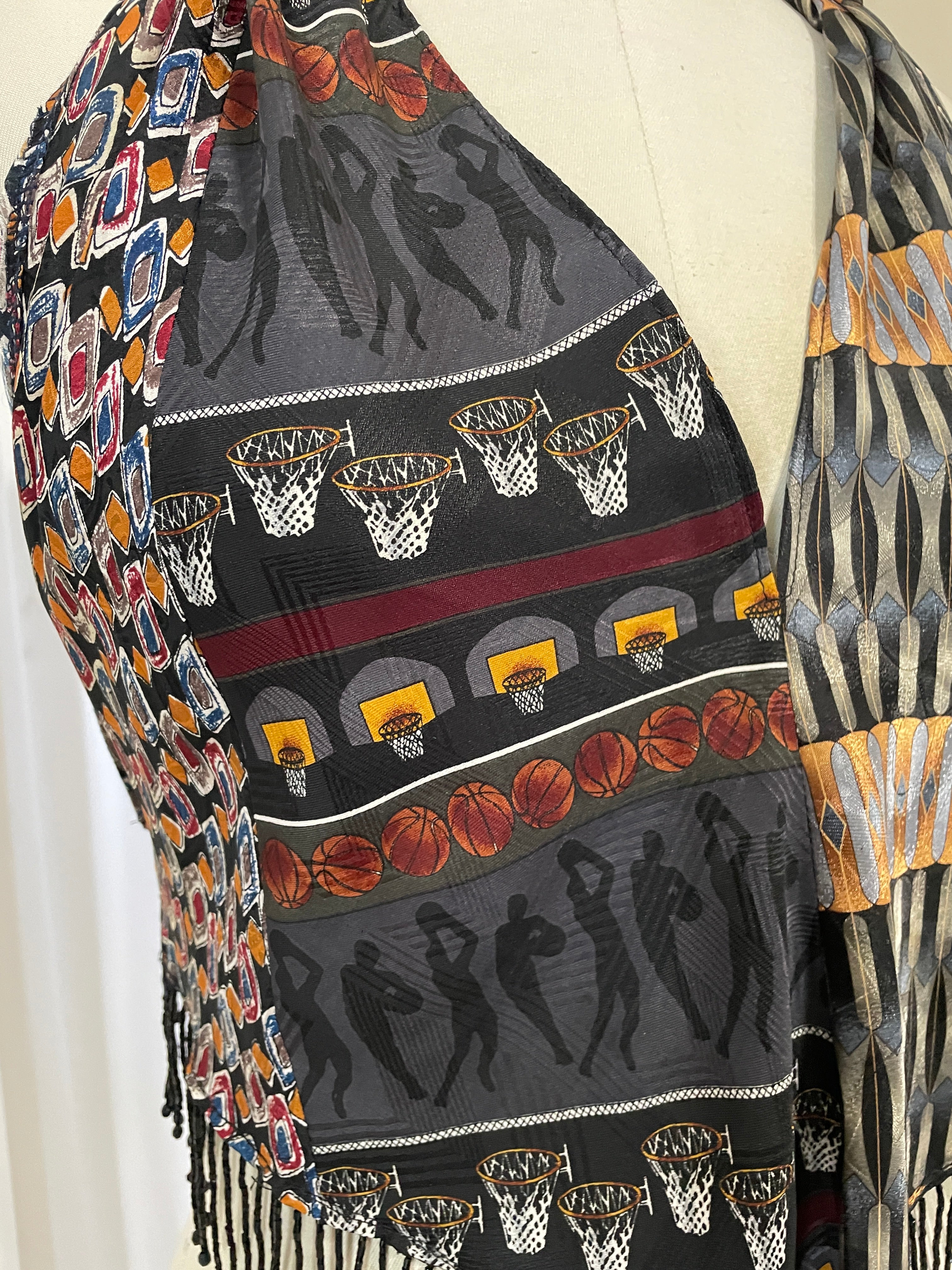 Upcycled Necktie V Top Fringe #13