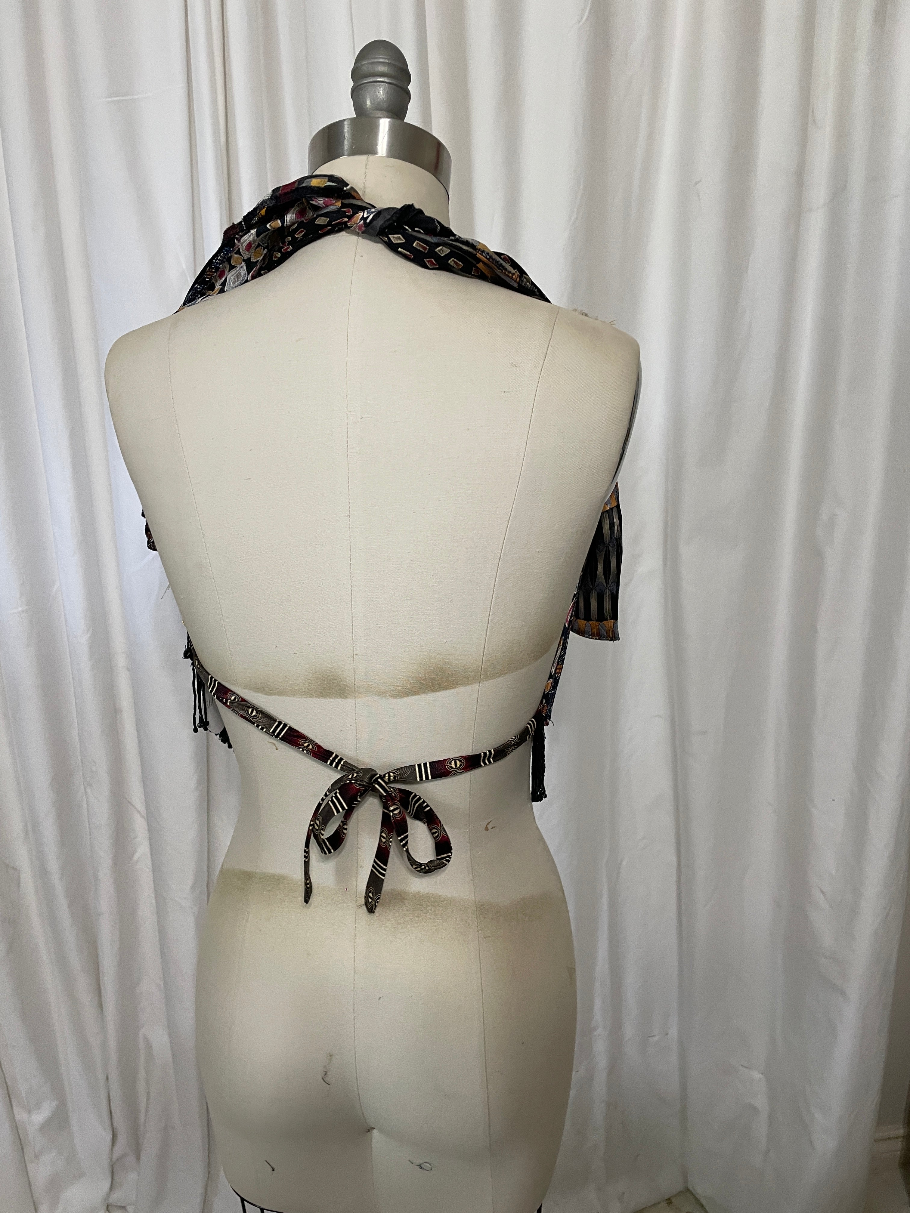 Upcycled Necktie V Top Fringe #13
