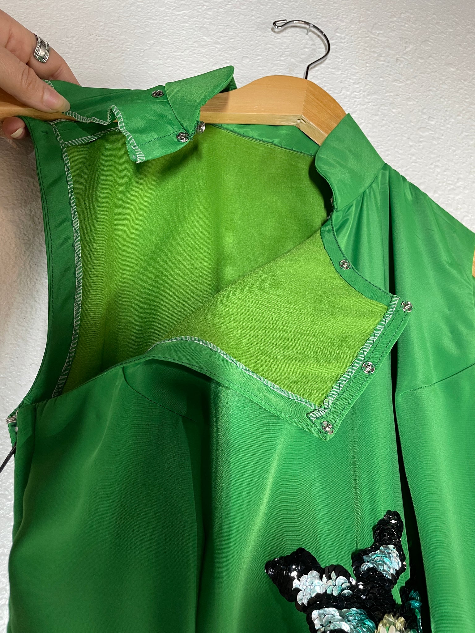 1970s Vintage Green Mandarin Dress